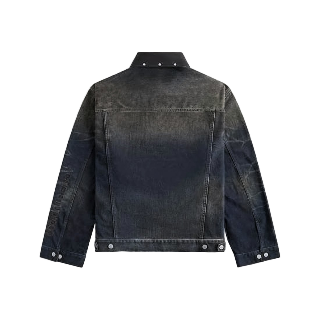Faded Black Denim Jacket with Studded Collar