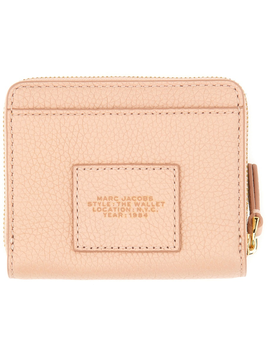 Grey Textured Leather Zip Around Mini Wallet
