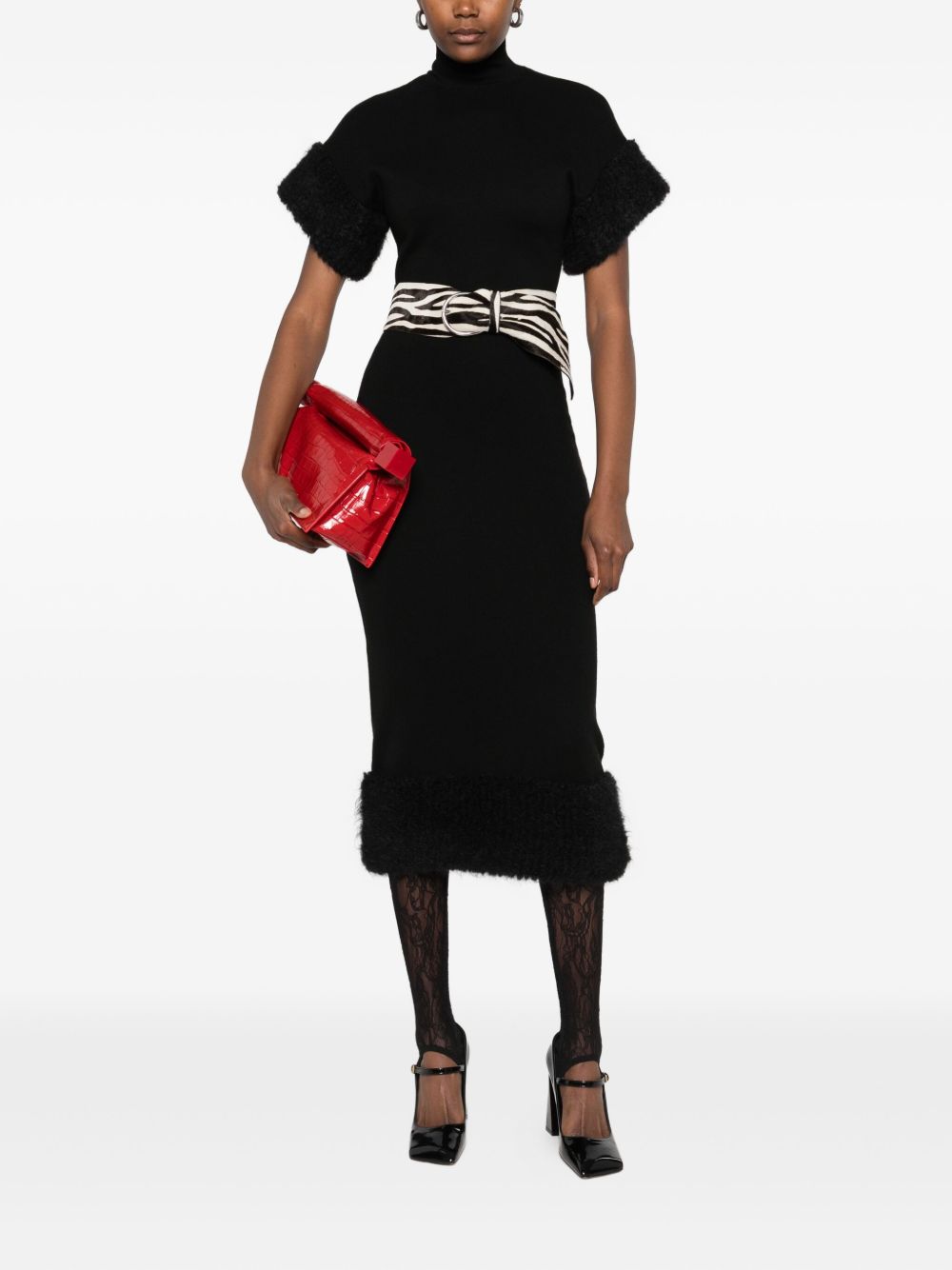 Black Wool Blend Midi Dress