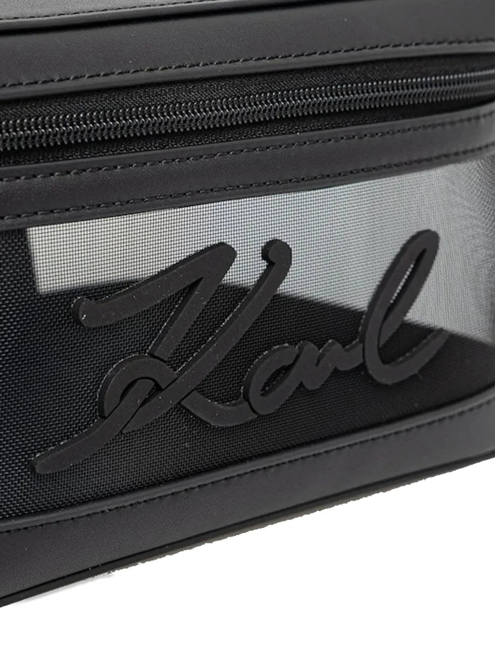 Rectangular Transparent Mesh Beauty Case with Signature Detail