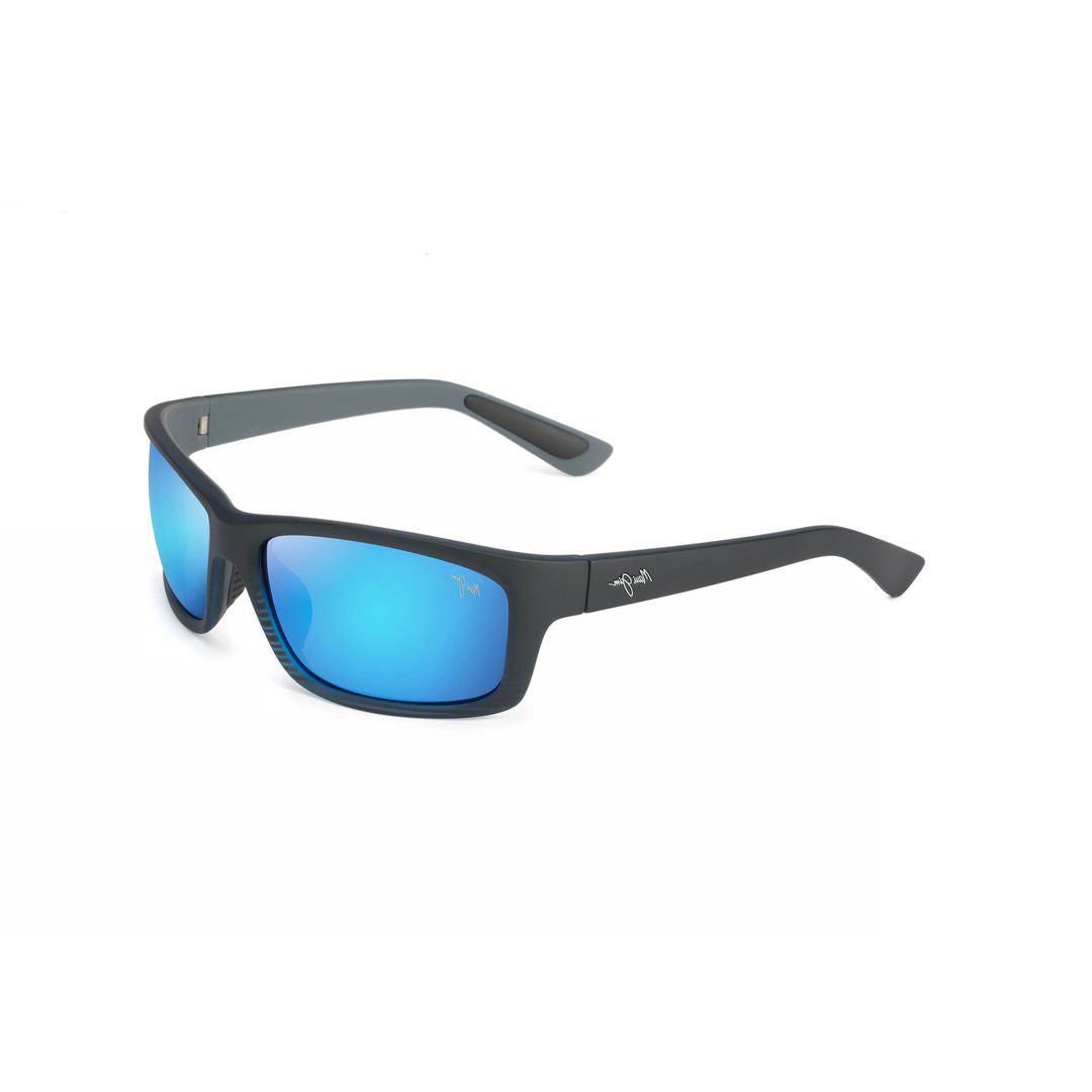 Kanaio Coast Rectangular Matte Black Sunglasses with Reflective Blue Lenses