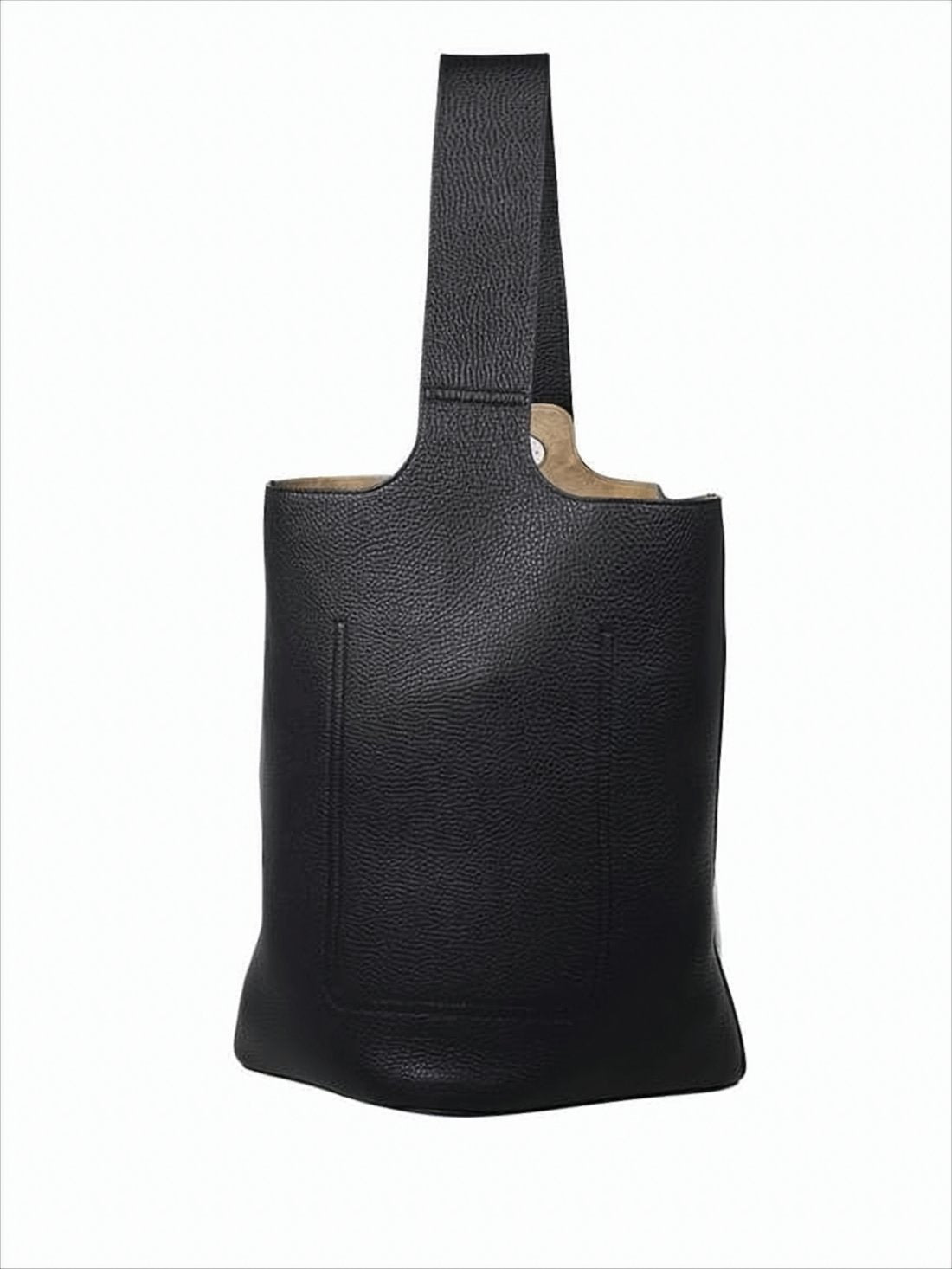 Textured Black Calf Leather Tote Bag