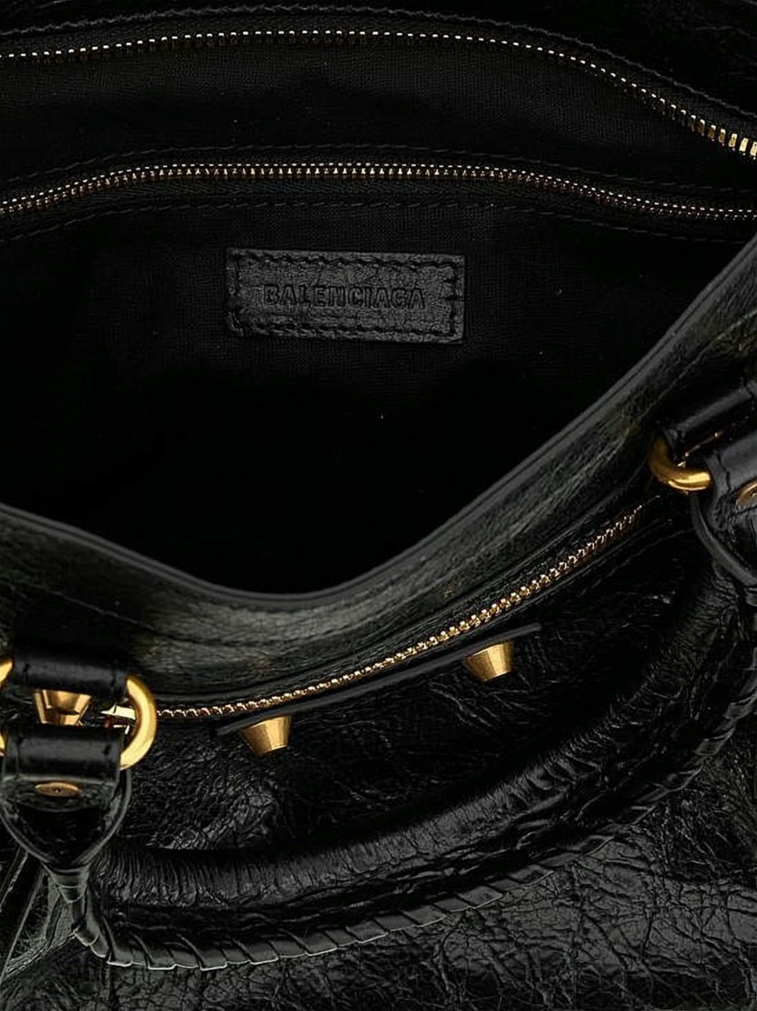 Textured Leather Tote Bag with Round Handles