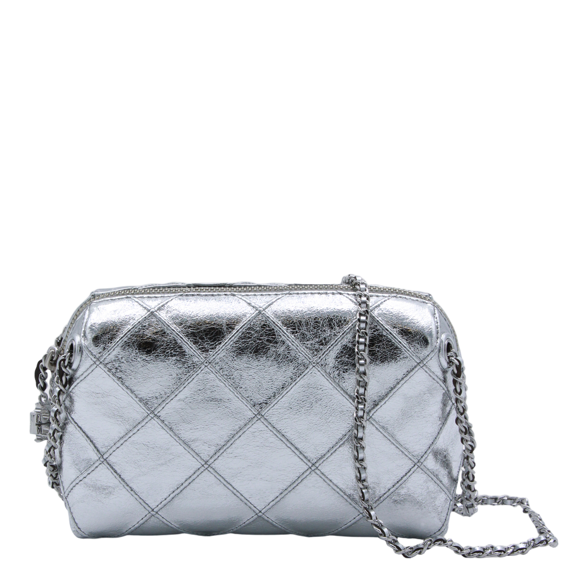 Compact Quilted Silver Metallic Bag