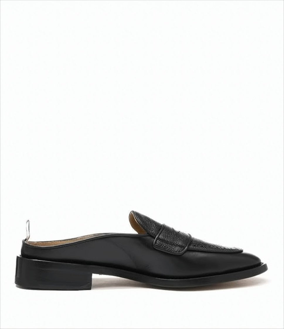 Slip-On Loafers with Textured Leather Vamp and Tricolor Tab