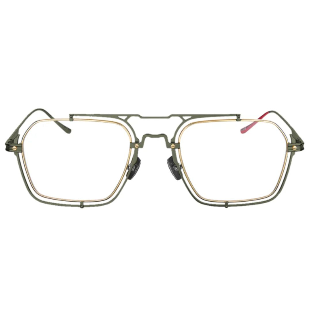 Faye Collection Fy-4 Geometric Double-Bridge Eyeglasses with Metallic Finish