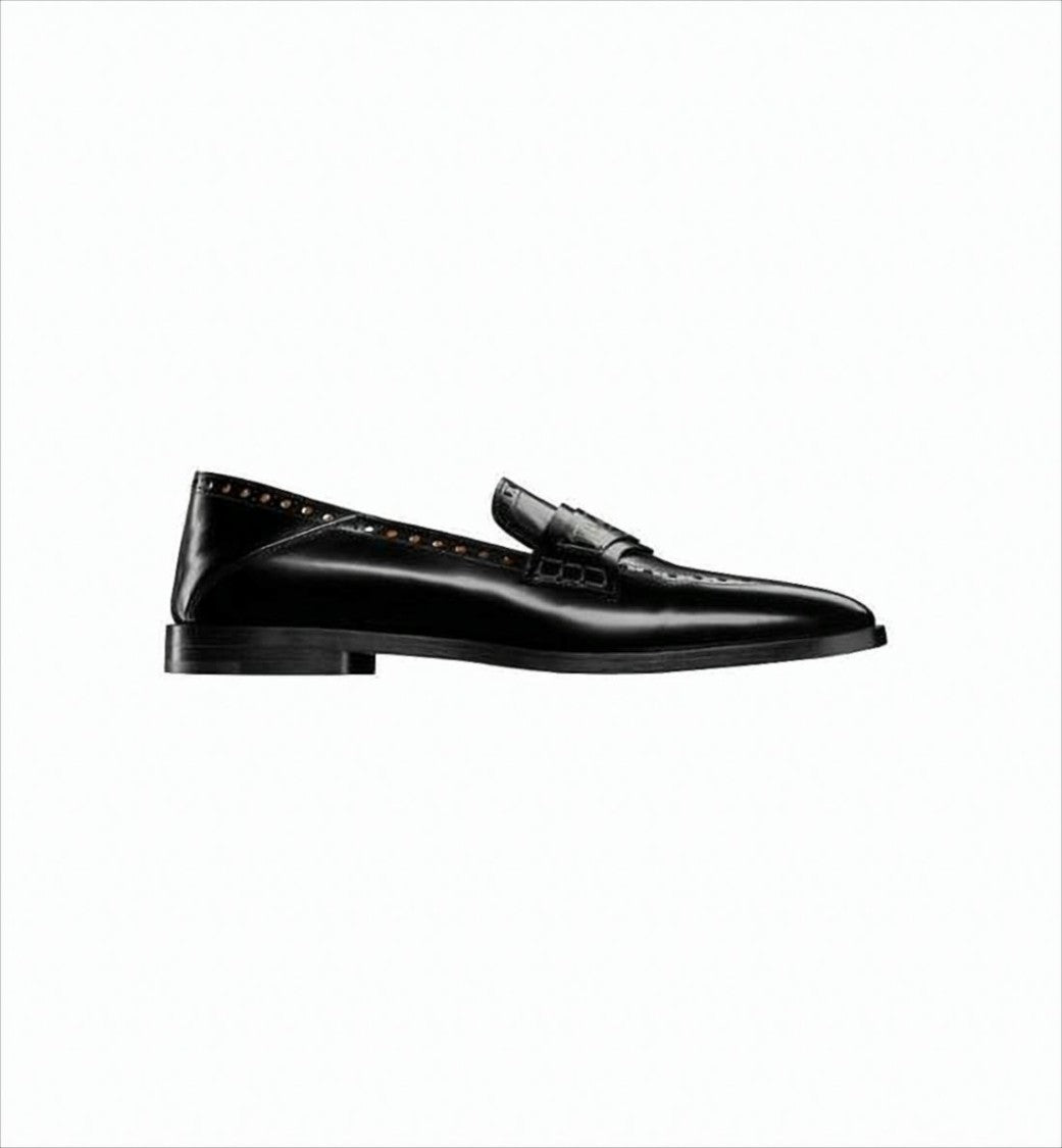 Sleek Backless Loafers with Perforated Detailing and Branded Plaque