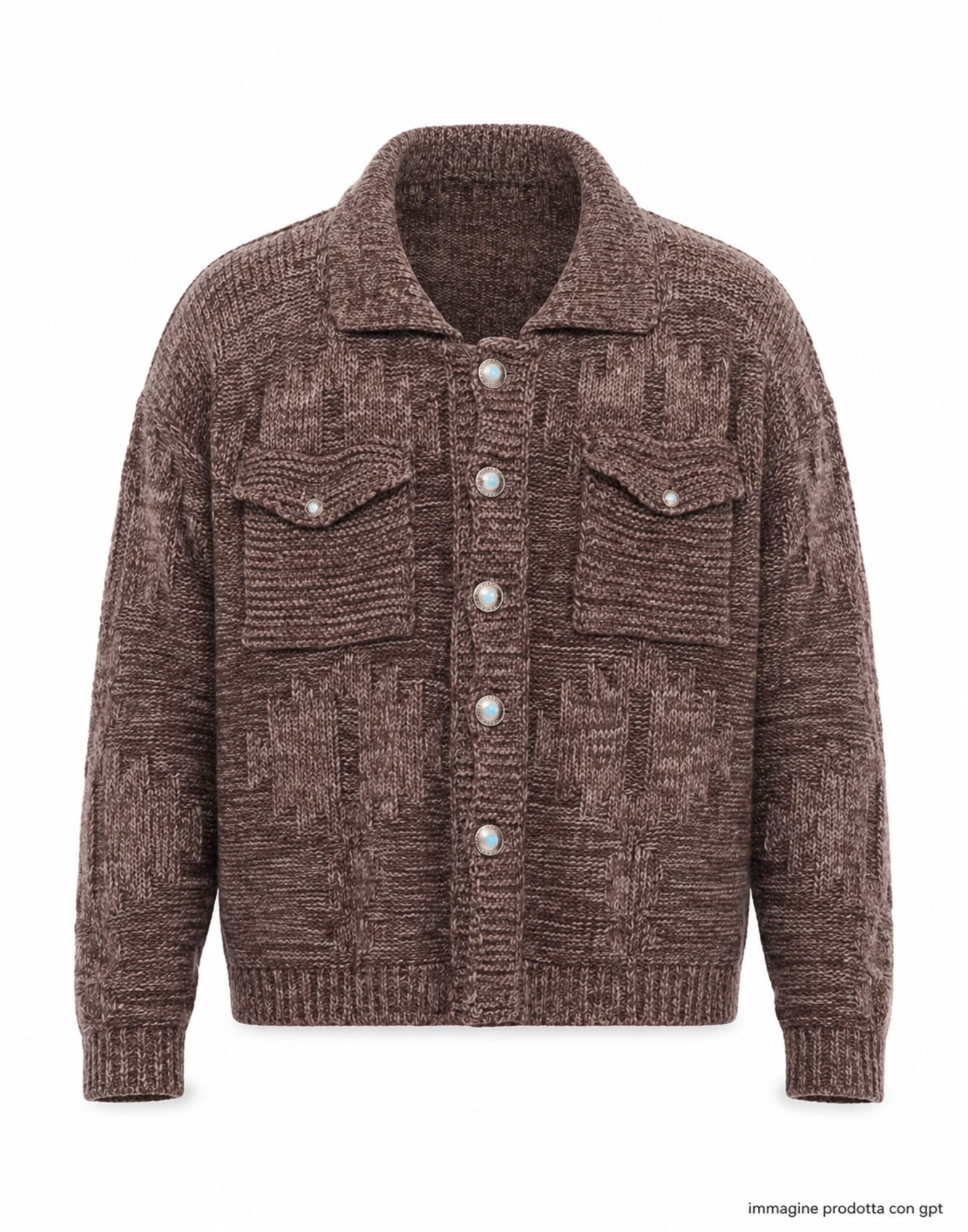 Brown Melange Wide Cropped Knit Overshirt