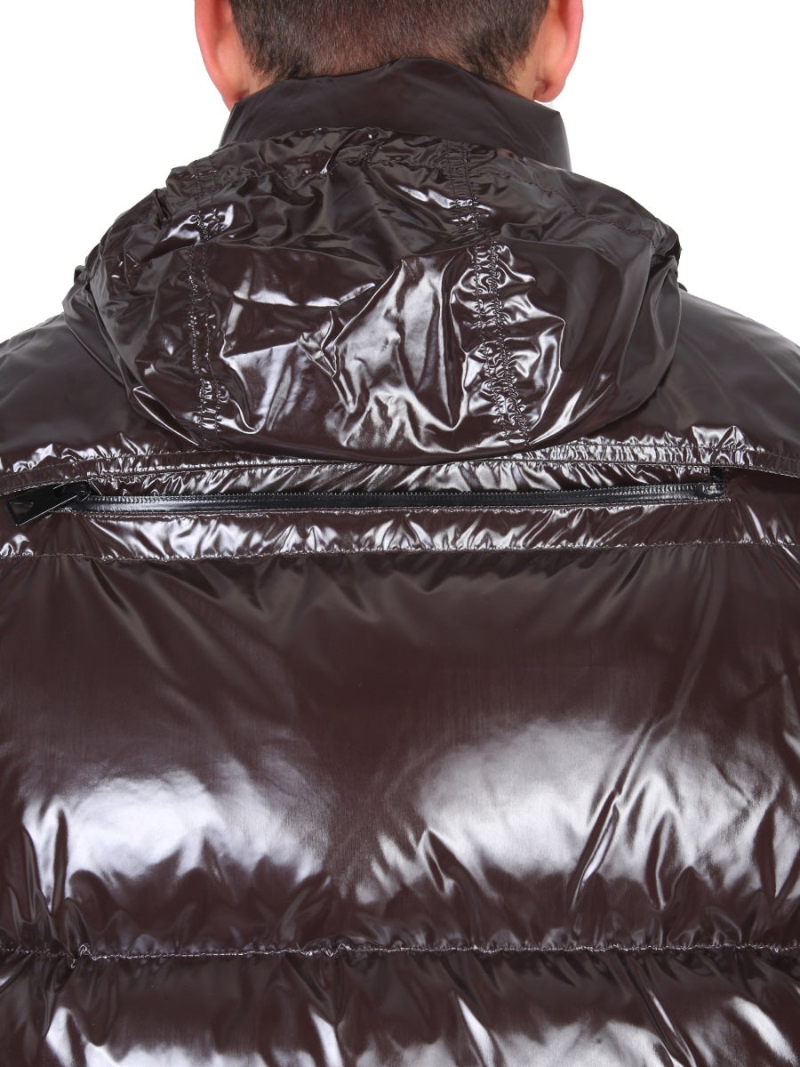 Short Glossy Puffer Jacket with Adjustable Hood