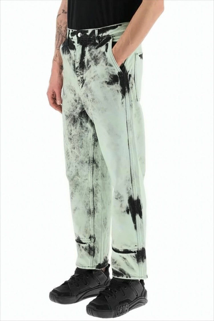 Light Green and Black Acid-Wash Denim Pants