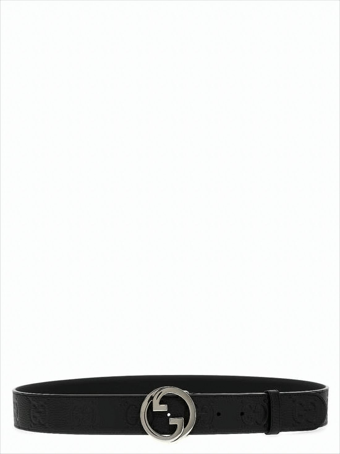 Black Leather Belt with Embossed Logo