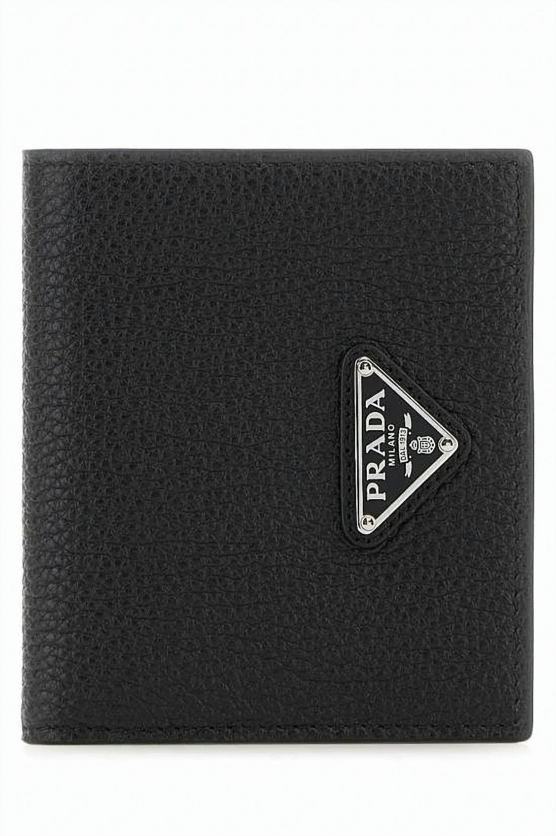 Textured Calf Leather Bifold Wallet with Triangular Logo