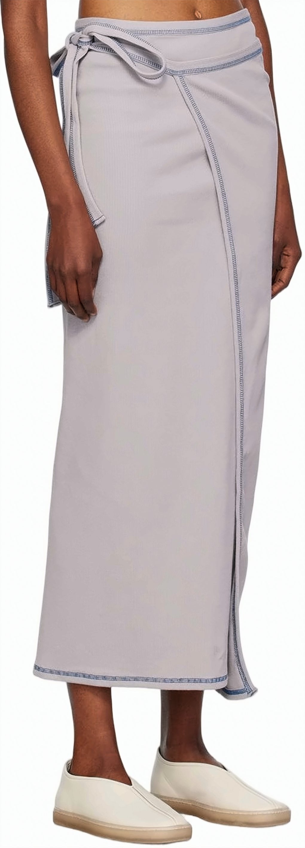 Asymmetrical Midi Skirt with Ribbed Texture and Waist Tie