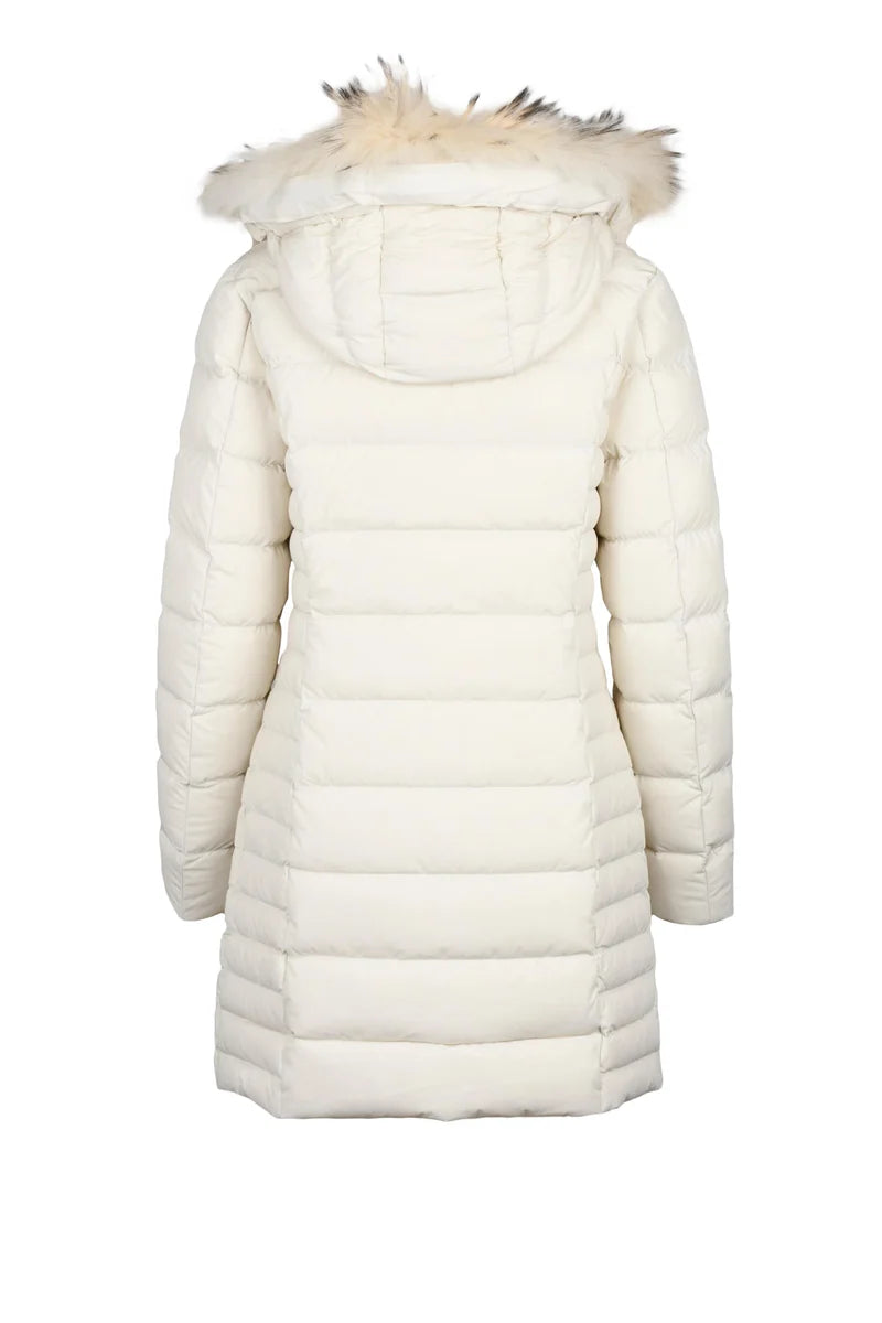 Long Down Jacket with Fur - White