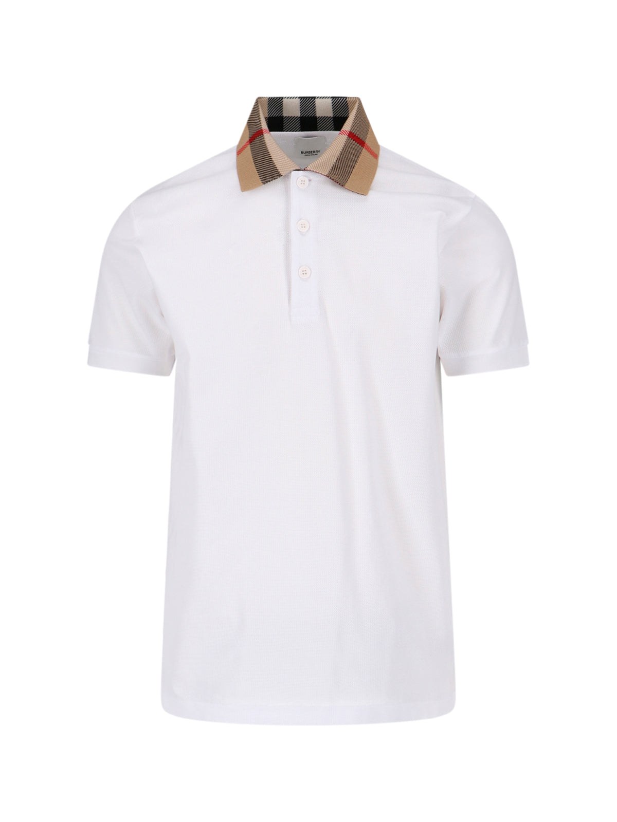 Check Collar Polo Shirt, In White Cotton