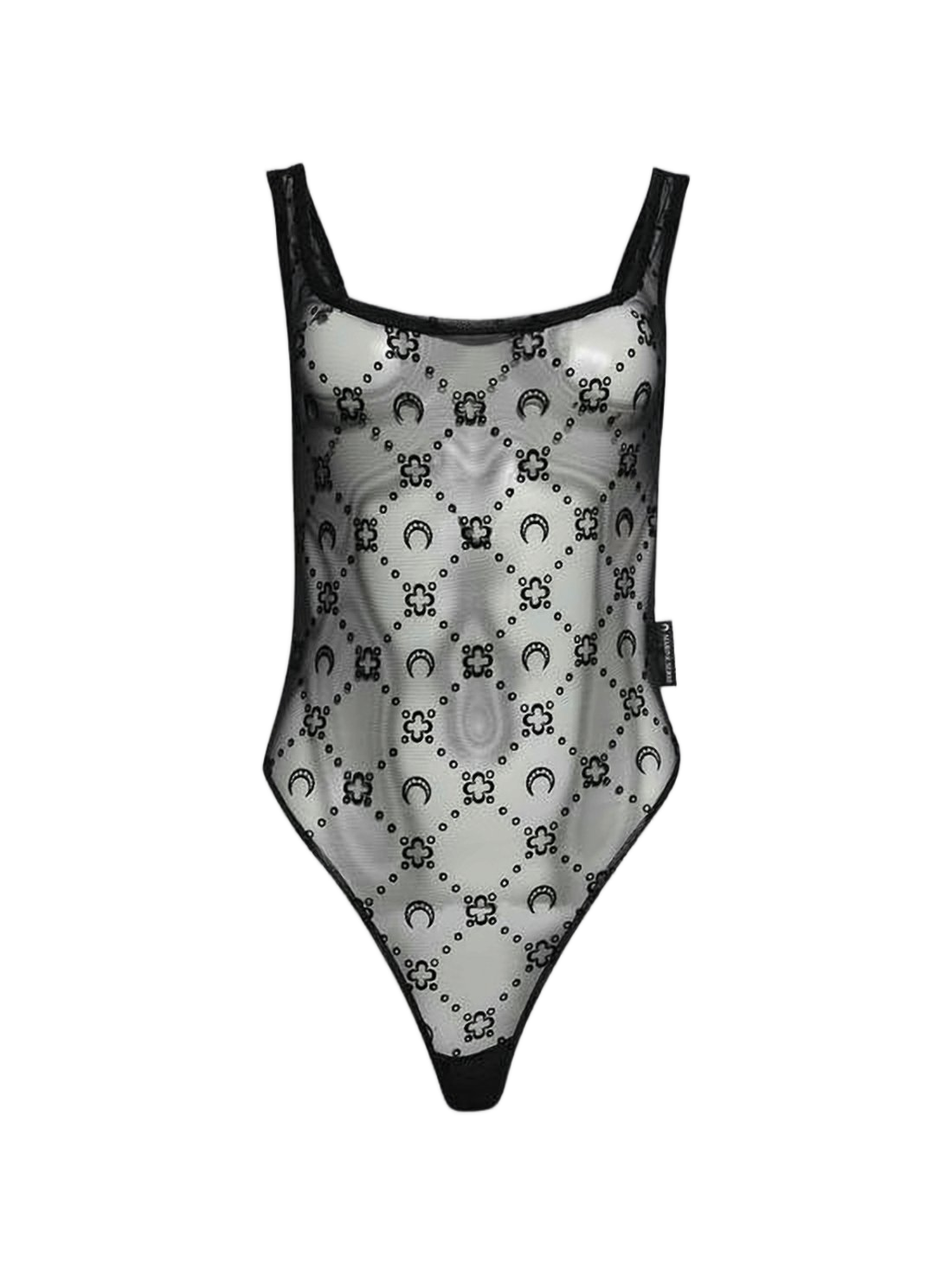 Sheer Bodysuit with Crescent Moon and Floral Patterns