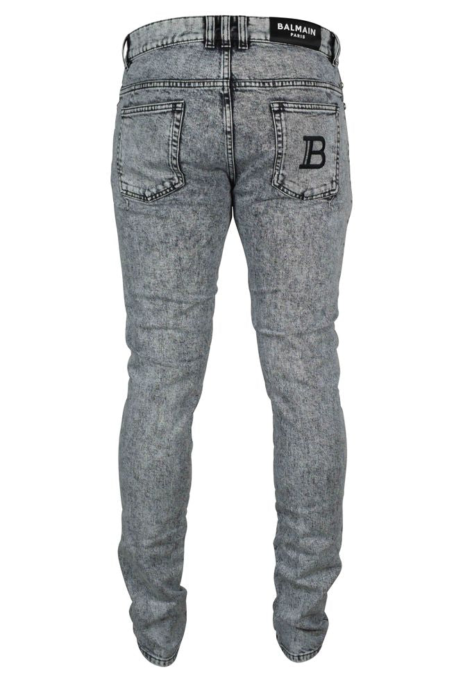 Faded Gray Slim-Fit Jeans With Logo Detail