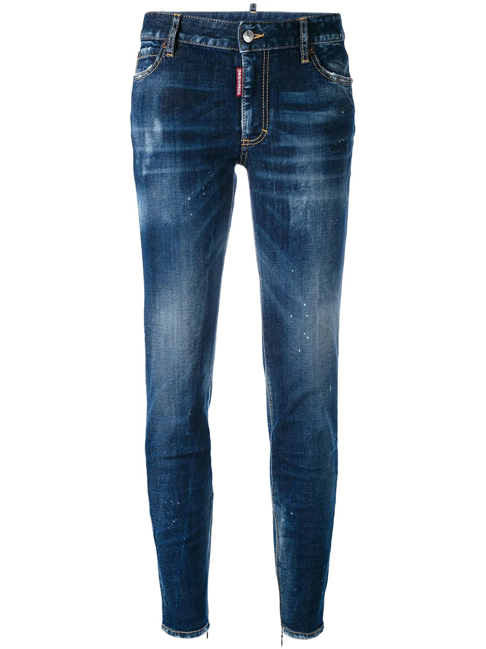Slim-Fit Medium Blue Splatter Denim Jeans