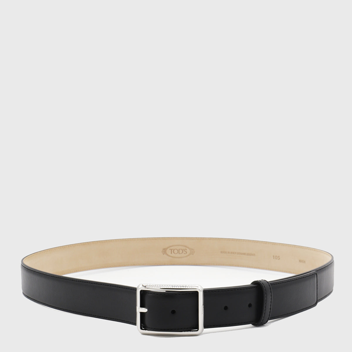 Black Leather Belt with Silver-tone Buckle
