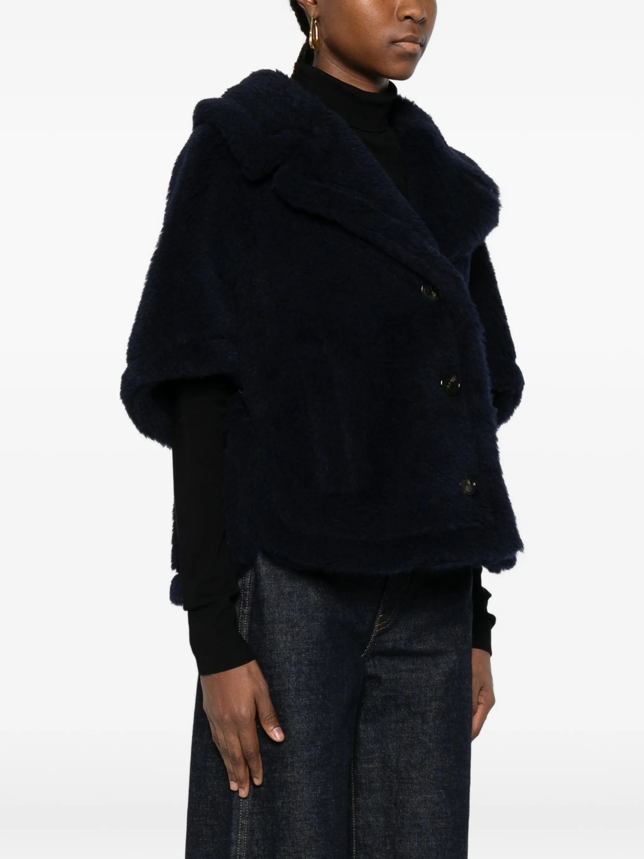 Black Mxacorvi Plush Cape-Style Jacket