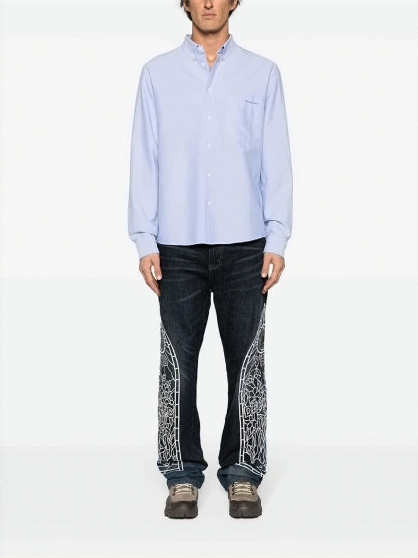 Long Sleeve Blue Cotton Button-Up Shirt