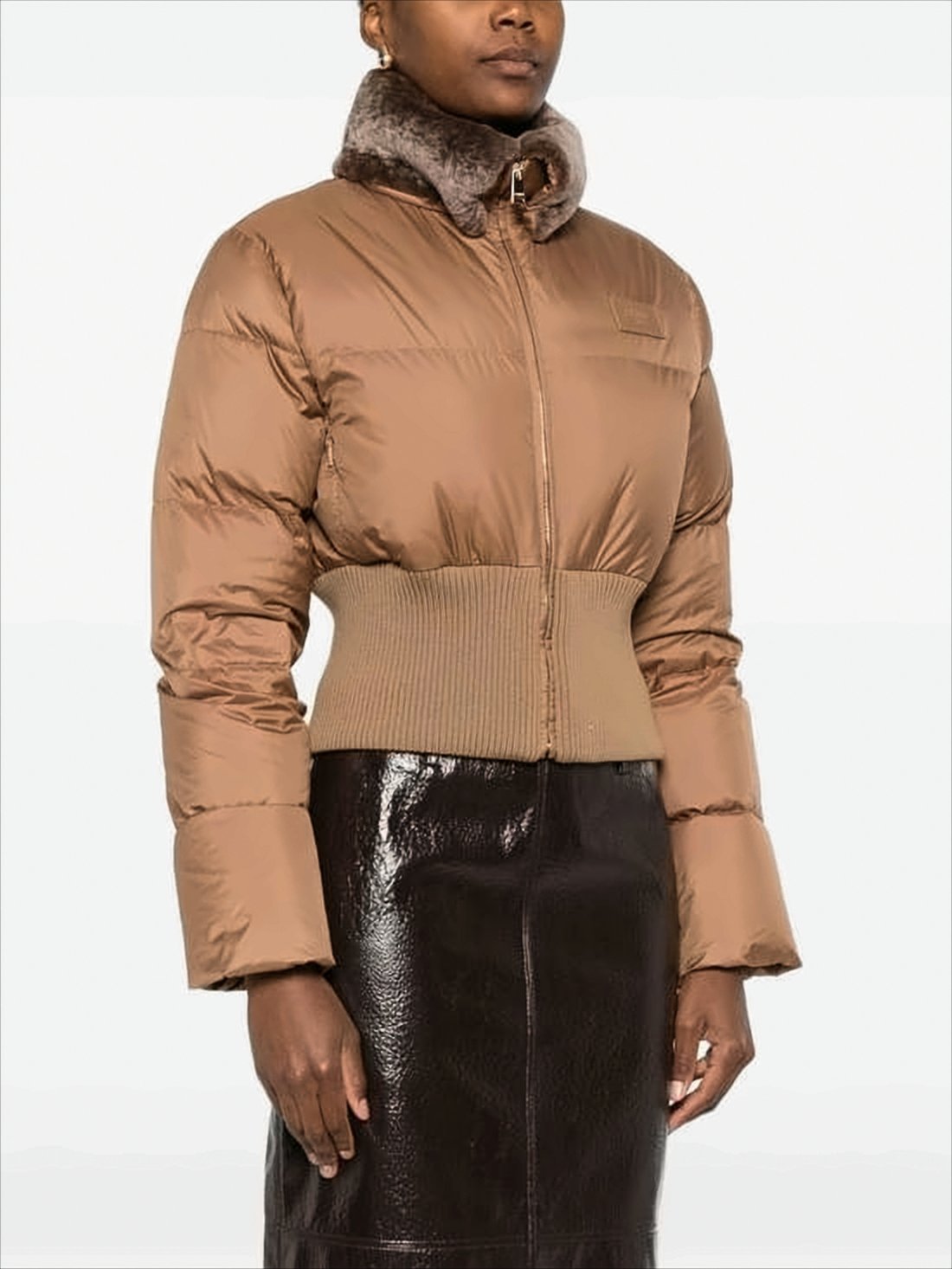 Cropped Brown Puffer Jacket with High Collar