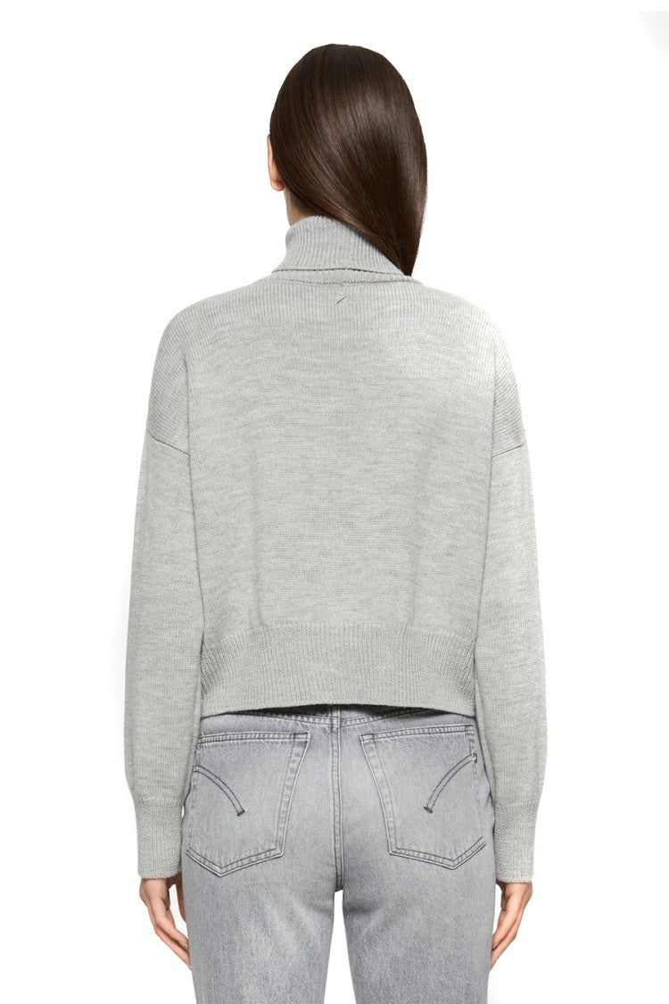 Cropped Grey Wool Sweater With High Neck