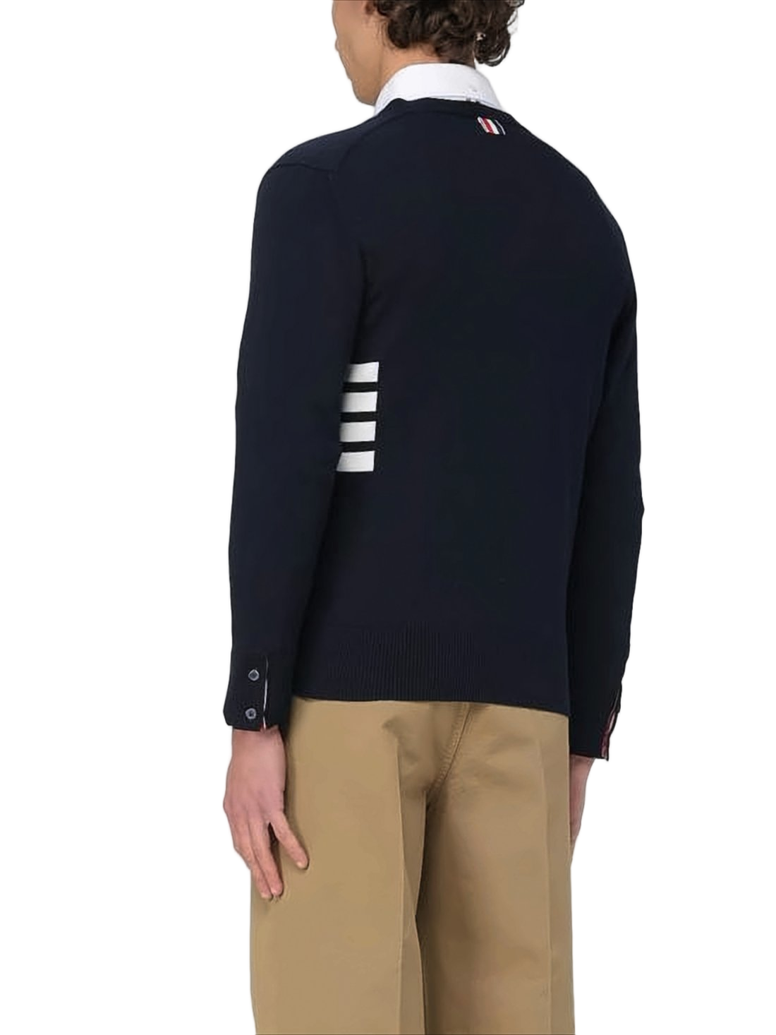 Fitted V-Neck Cardigan with Striped Accents