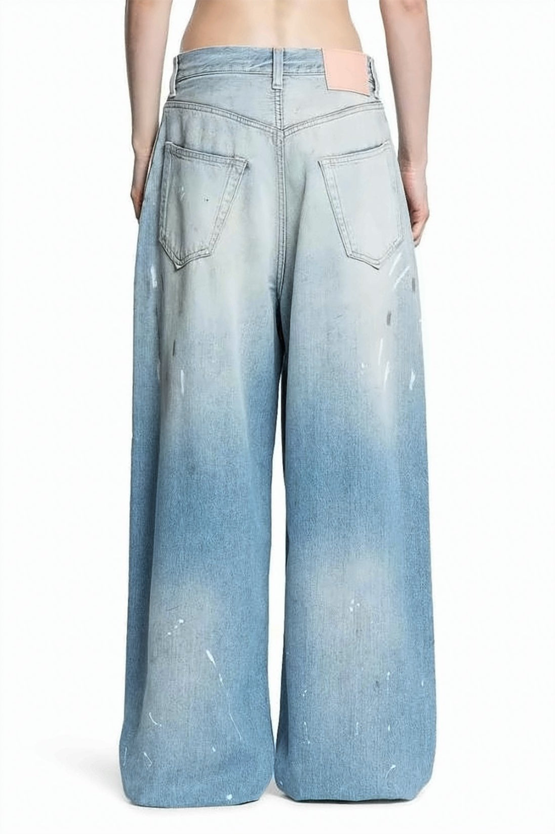 Wide-Leg Light Blue Denim Pants With Distressed Finish