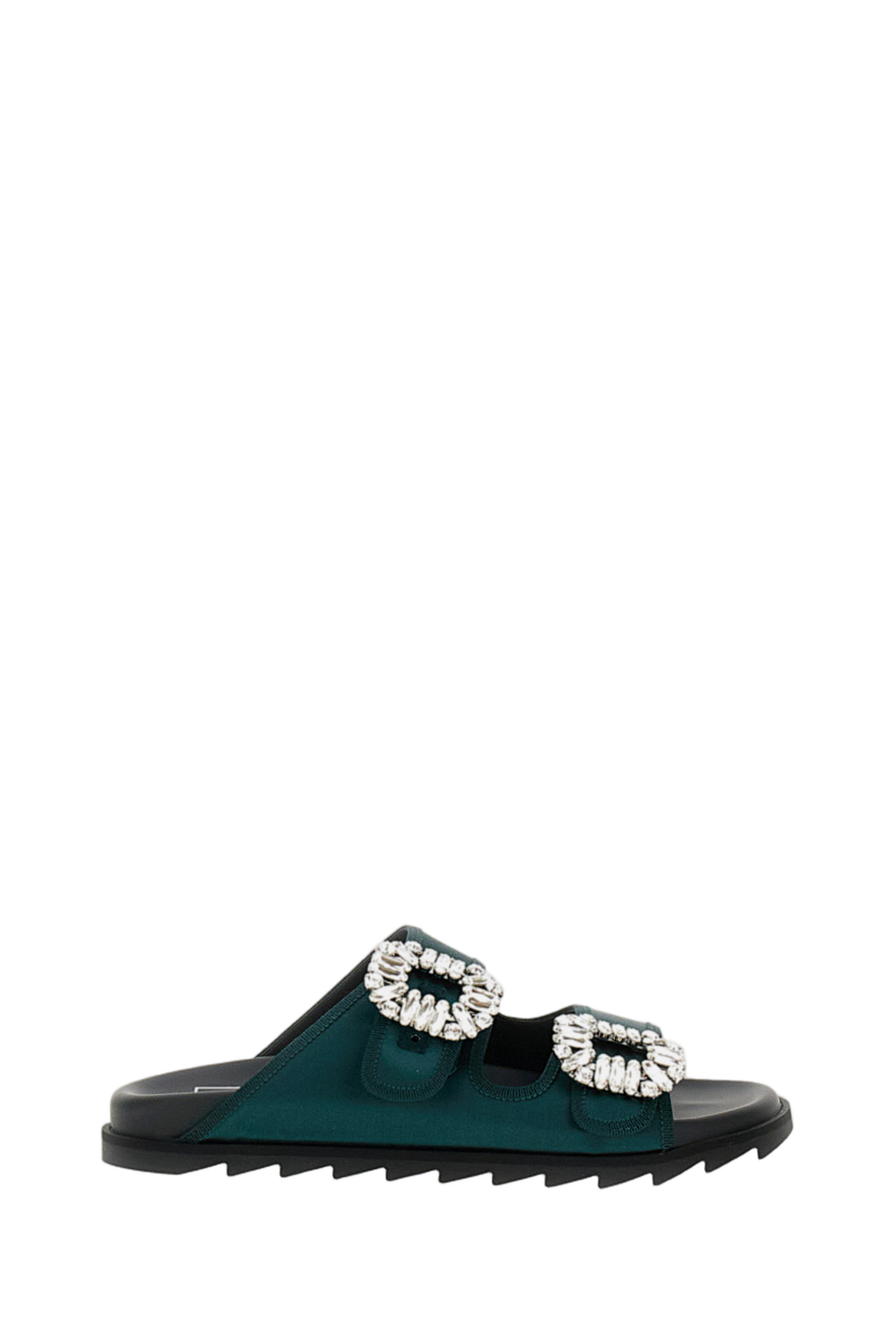 Dark Green Sandals With Crystal Buckles
