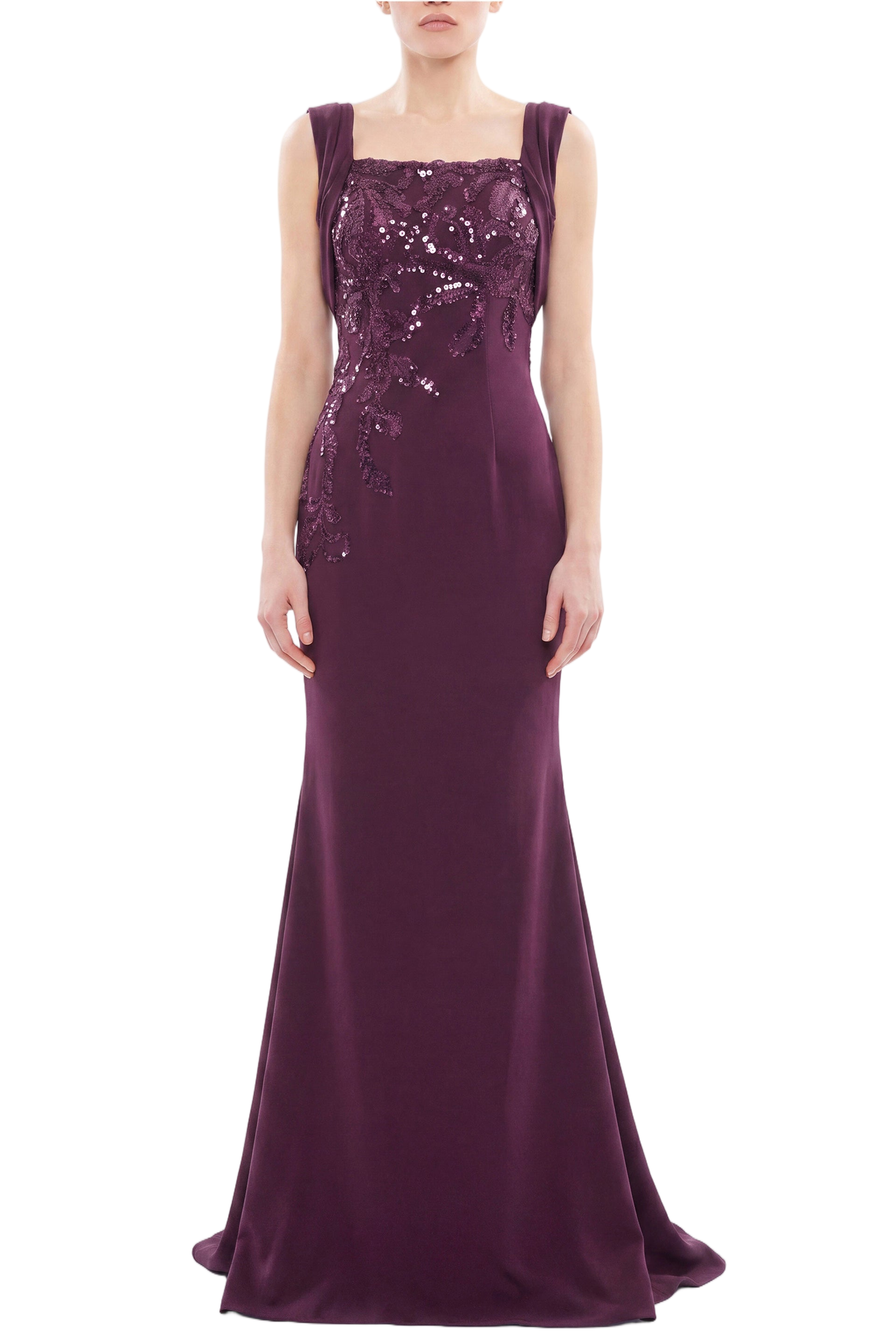 Embellished Long Crepe Dress
