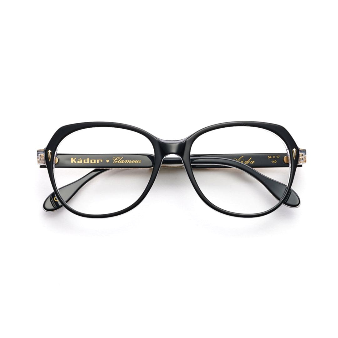 Aida Glamour Glossy Black Rounded Square Frame Eyeglasses
