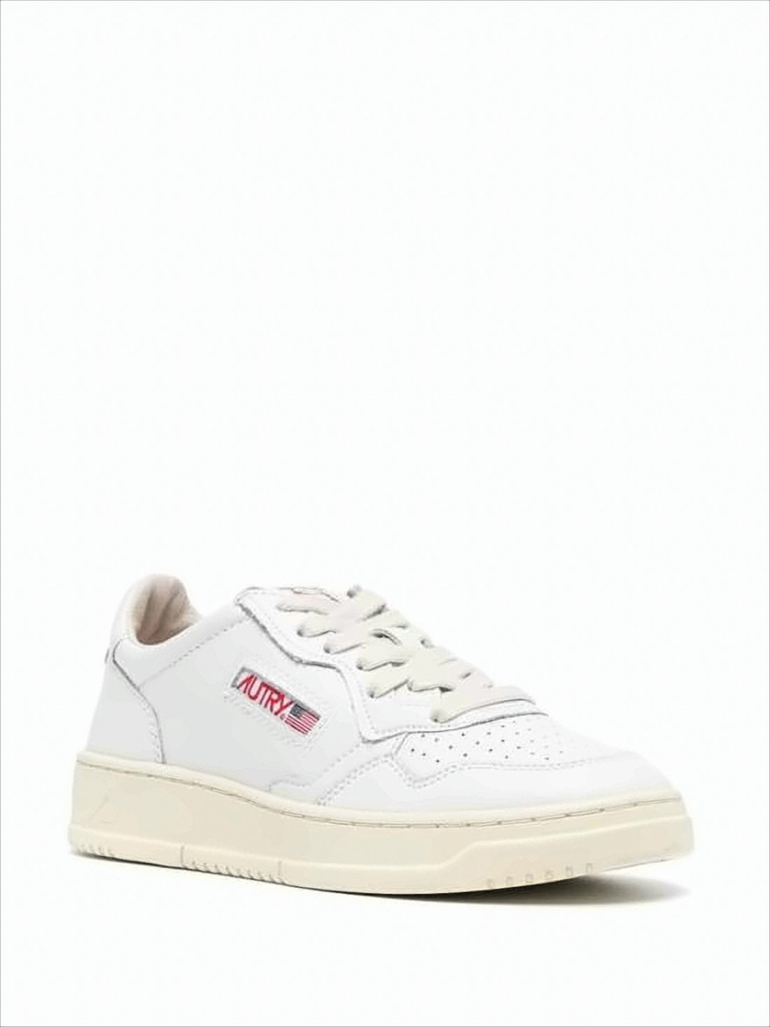 Perforated White Leather Low-Top Sneakers with Padded Collar
