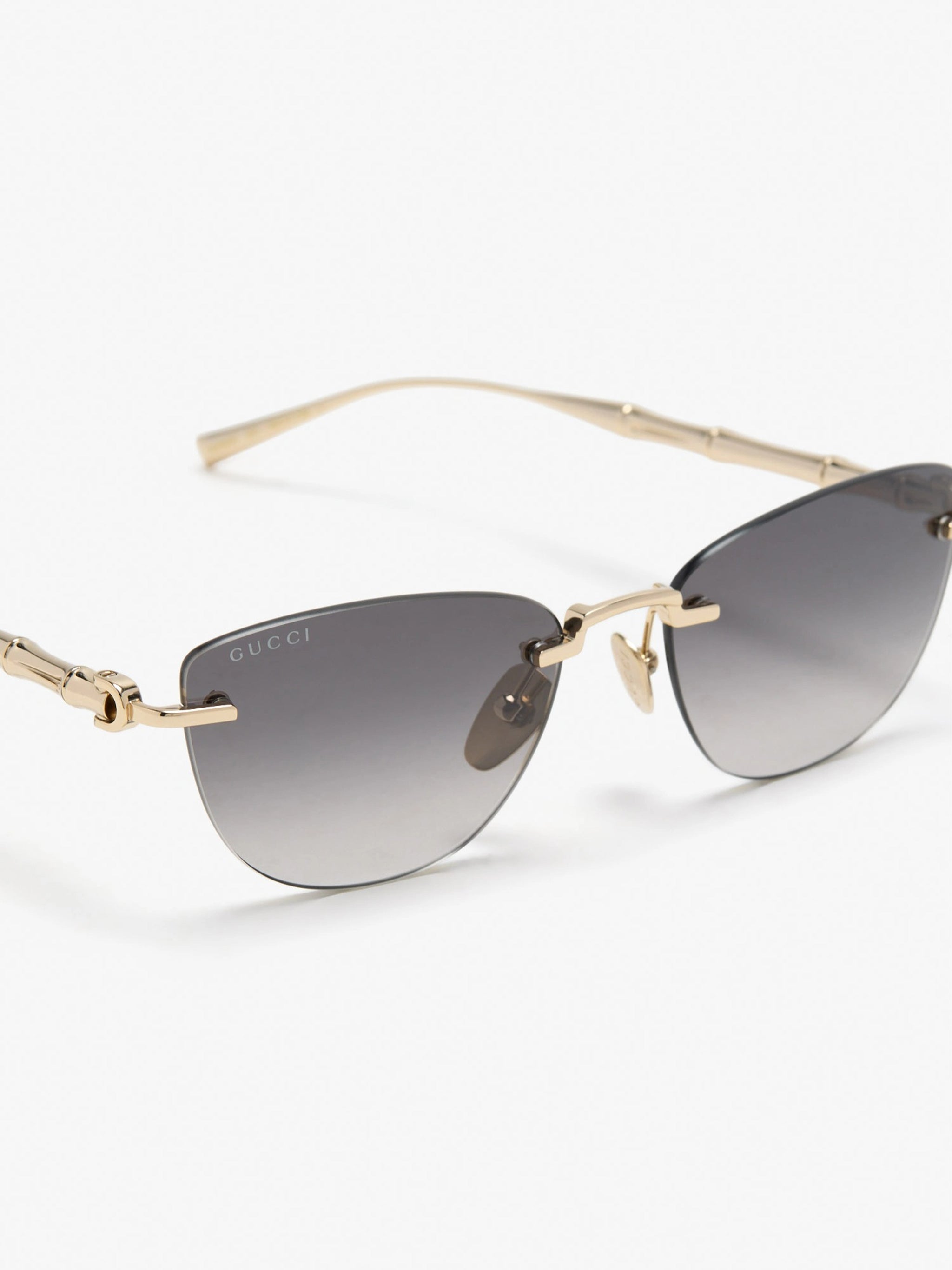 Gold Rimless Gradient Grey Bamboo Sunglasses