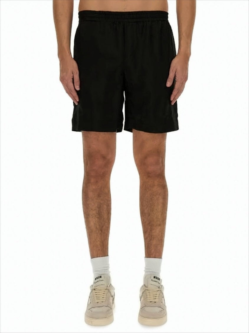Relaxed Fit Black Cupro Activewear Shorts With Elastic Waistband