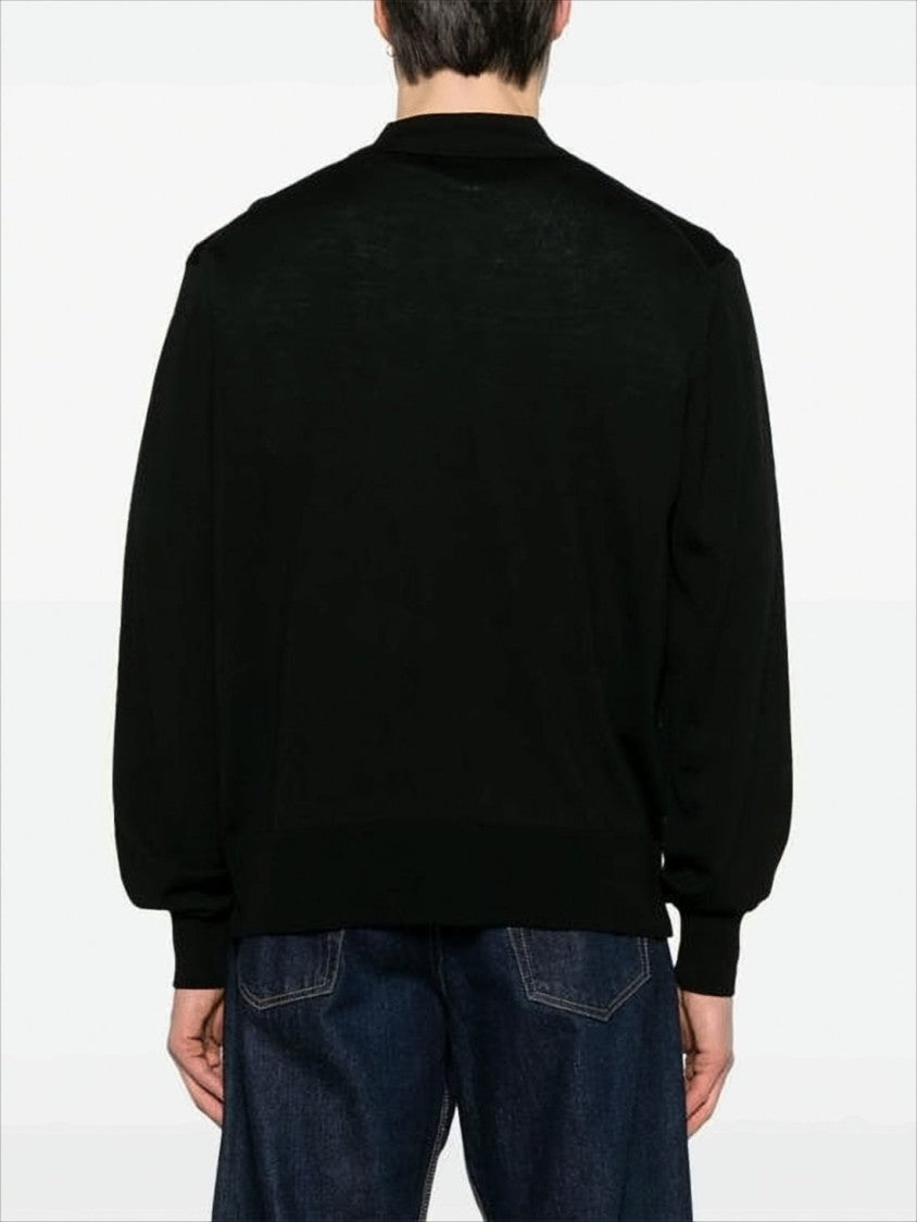 Button-Up Black Wool Cardigan with Classic Collar