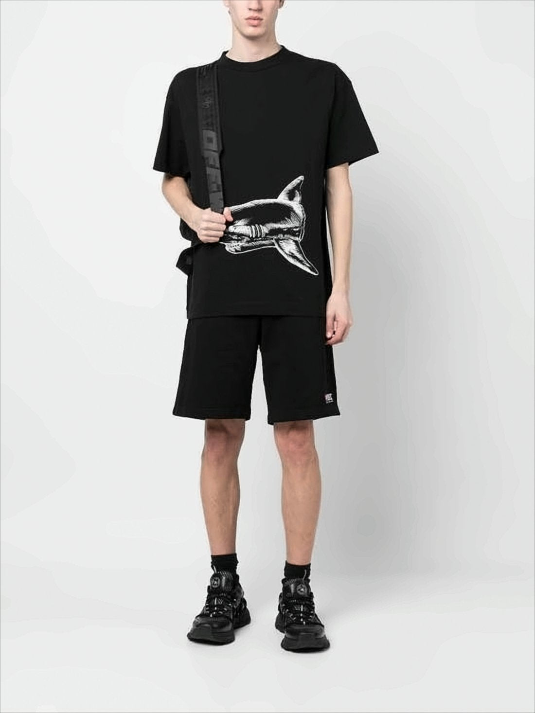 Relaxed Fit Black Cotton Shorts