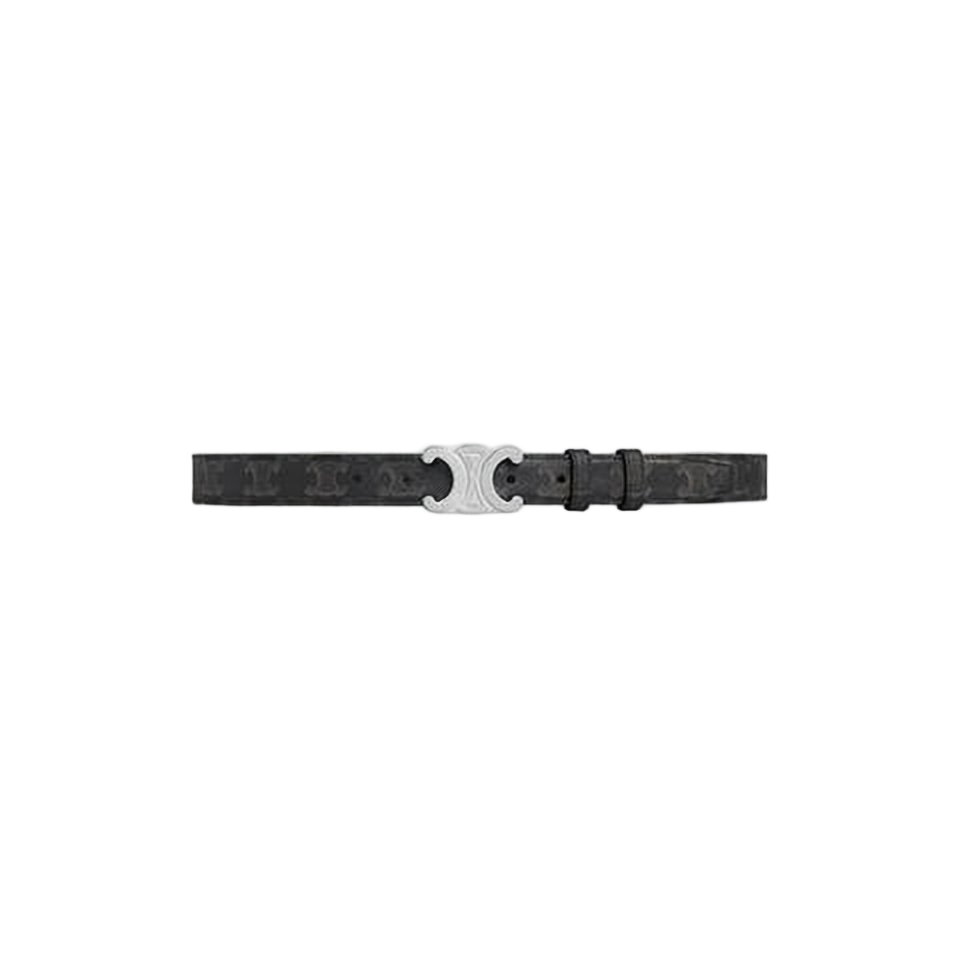 Slim Leather Belt with Subtle Monogram Pattern