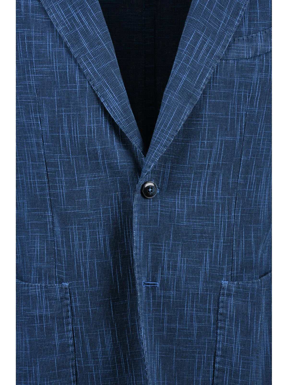 Blue Cotton Linen Silk Fitted Jacket