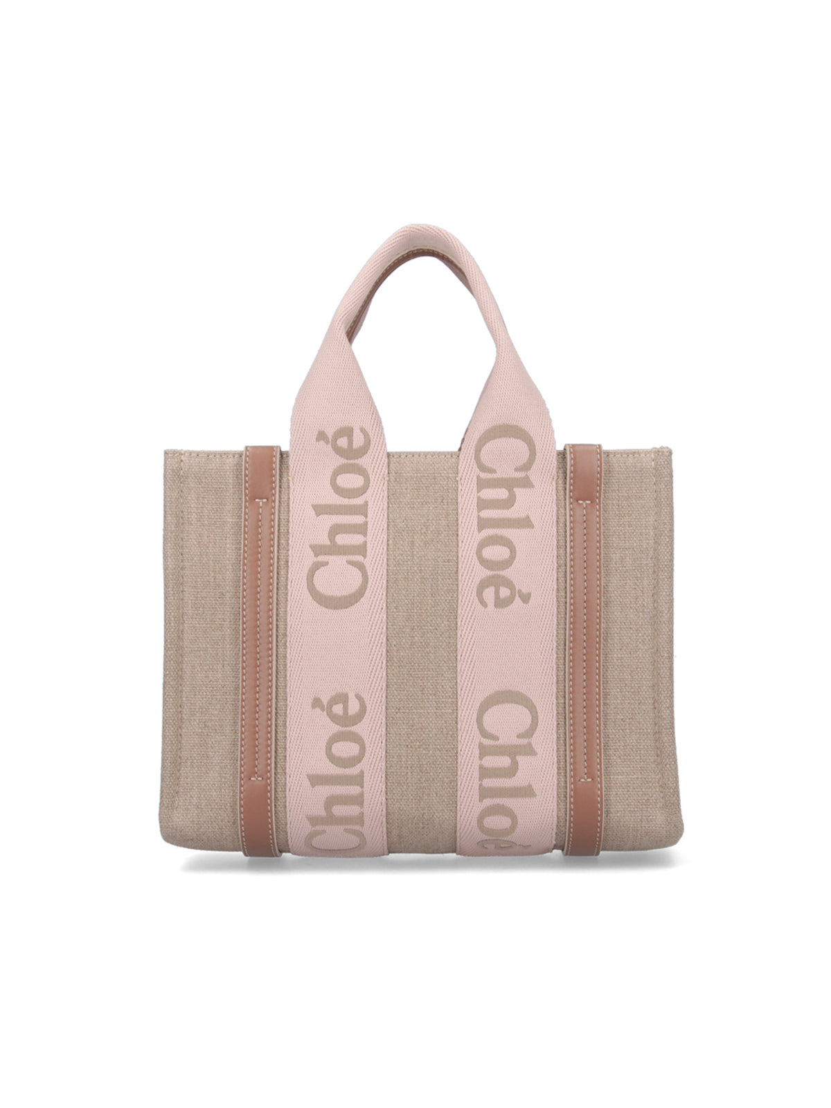 Beige Woody Small Linen Logo Tote
