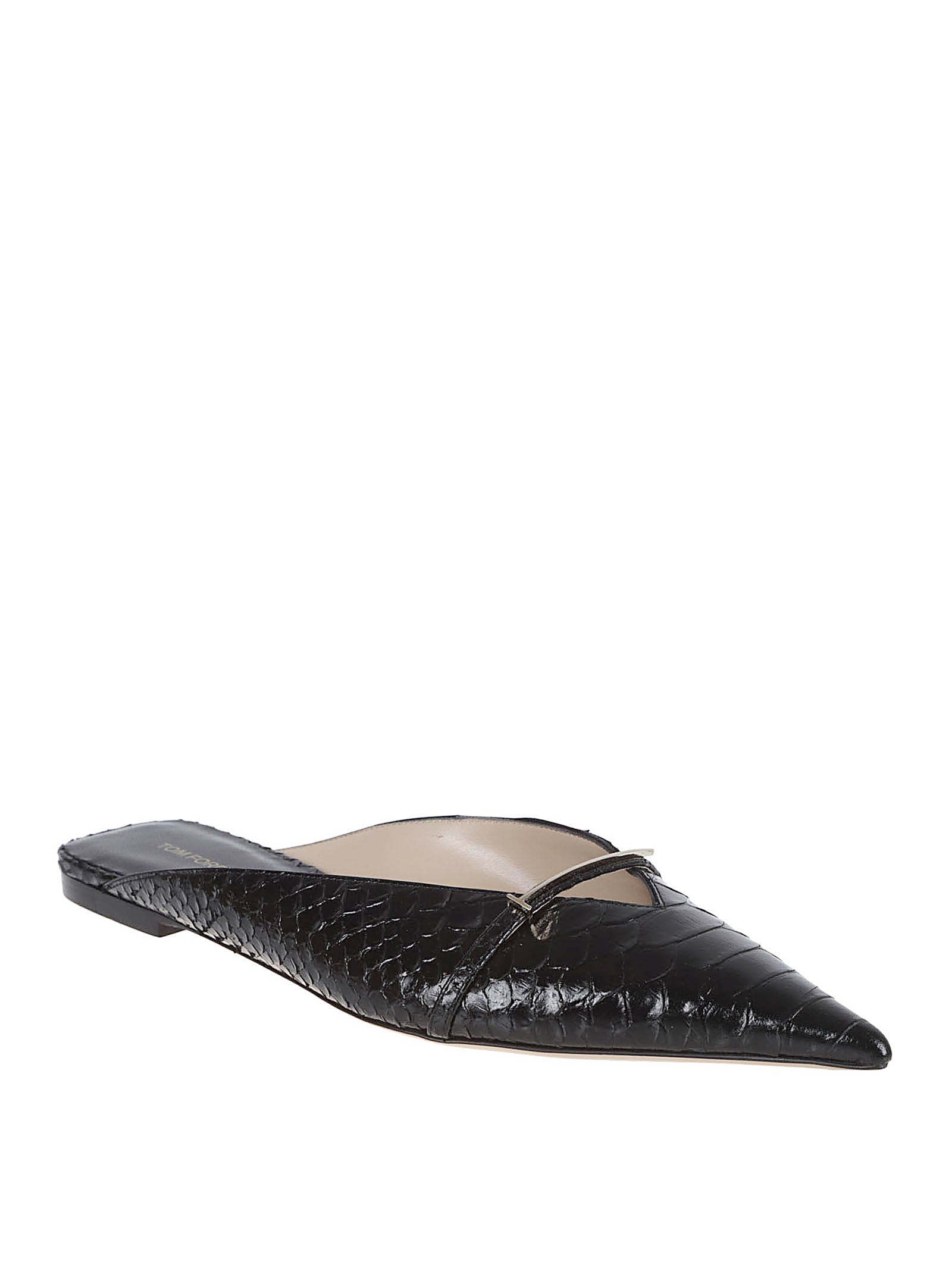 Pointed Toe Textured Leather Sandals with Signature T Hardware
