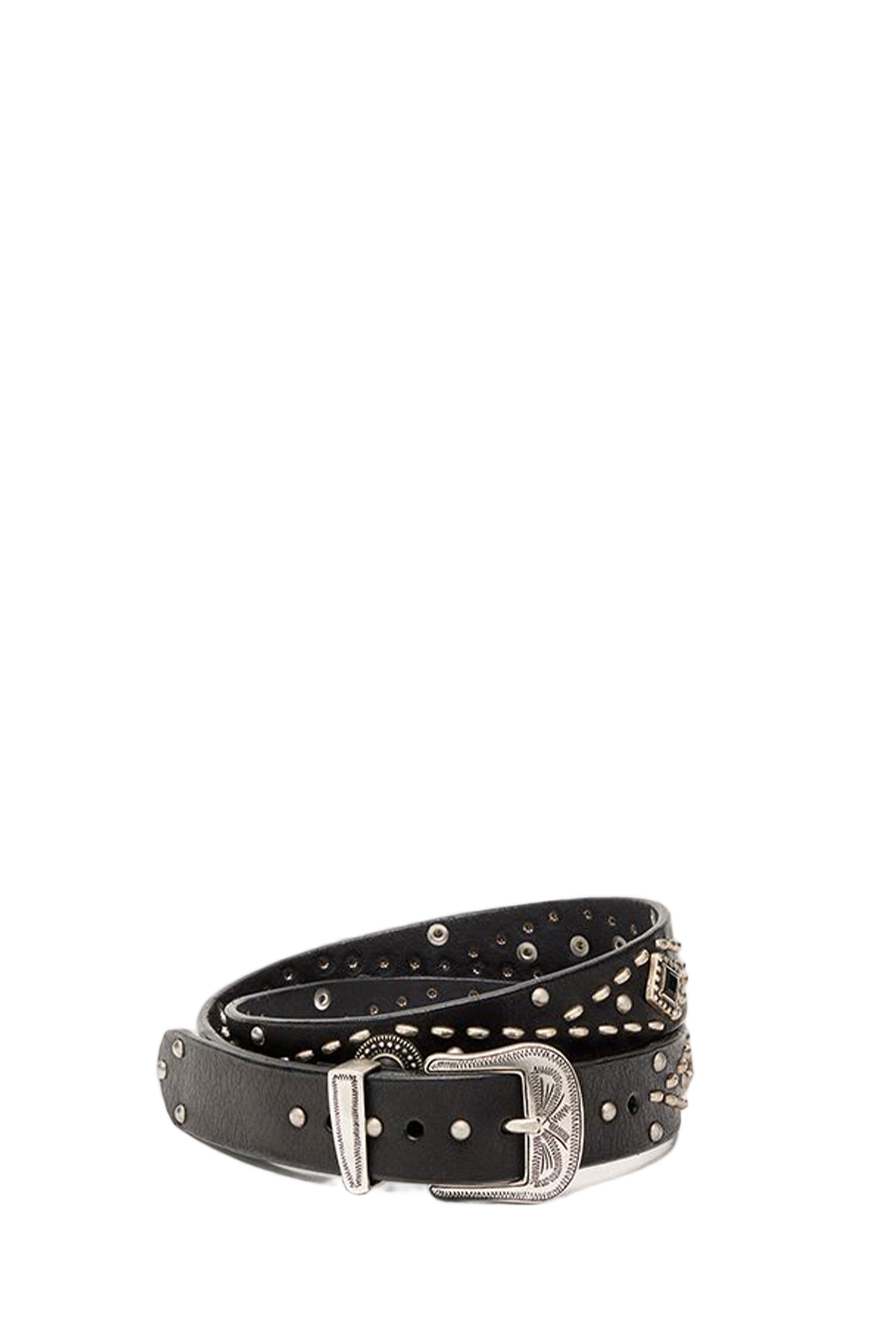 Washed Leather Belt with Metallic Studs