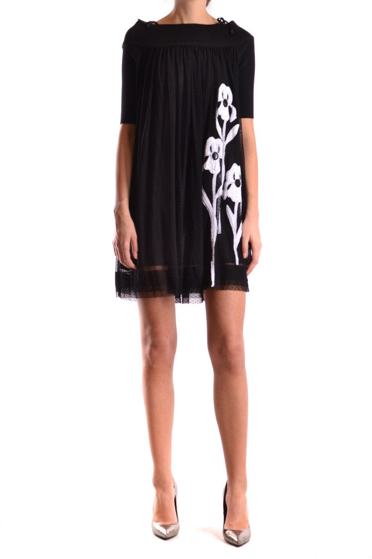 Multicolor Floral Applique Dress With Sheer Overlay