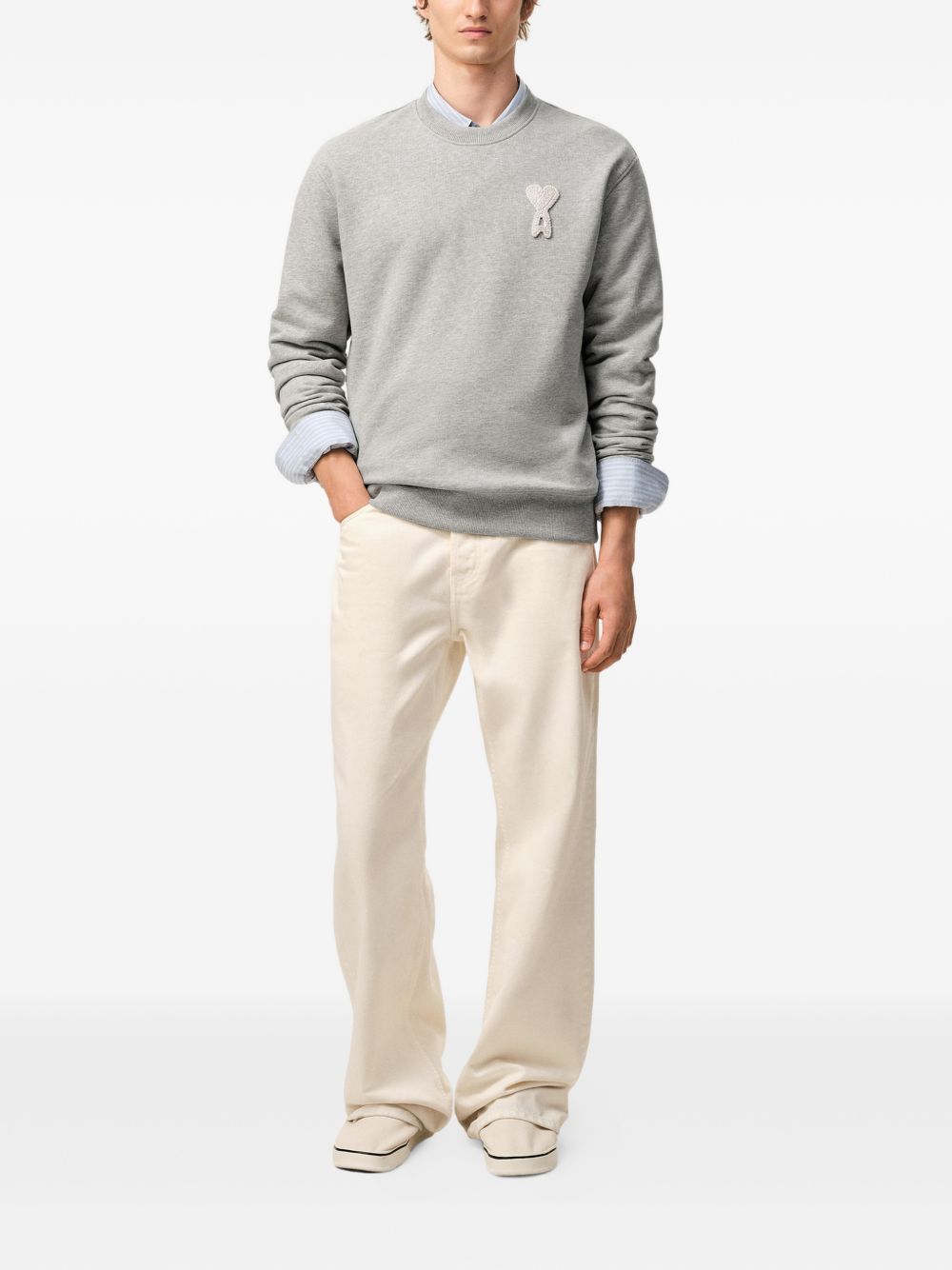 Grey Crochet Patch Tonal Embroidery Sweatshirt