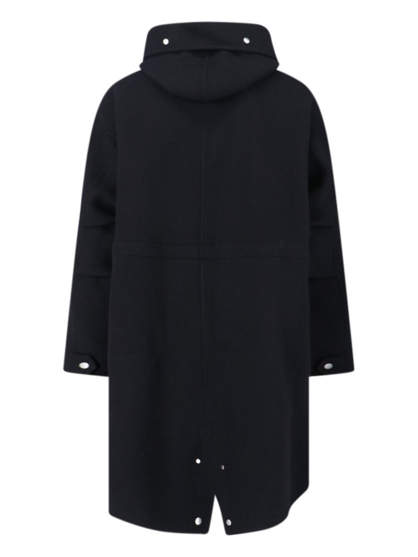 Virgin Wool Coat With Logo Detail – Black