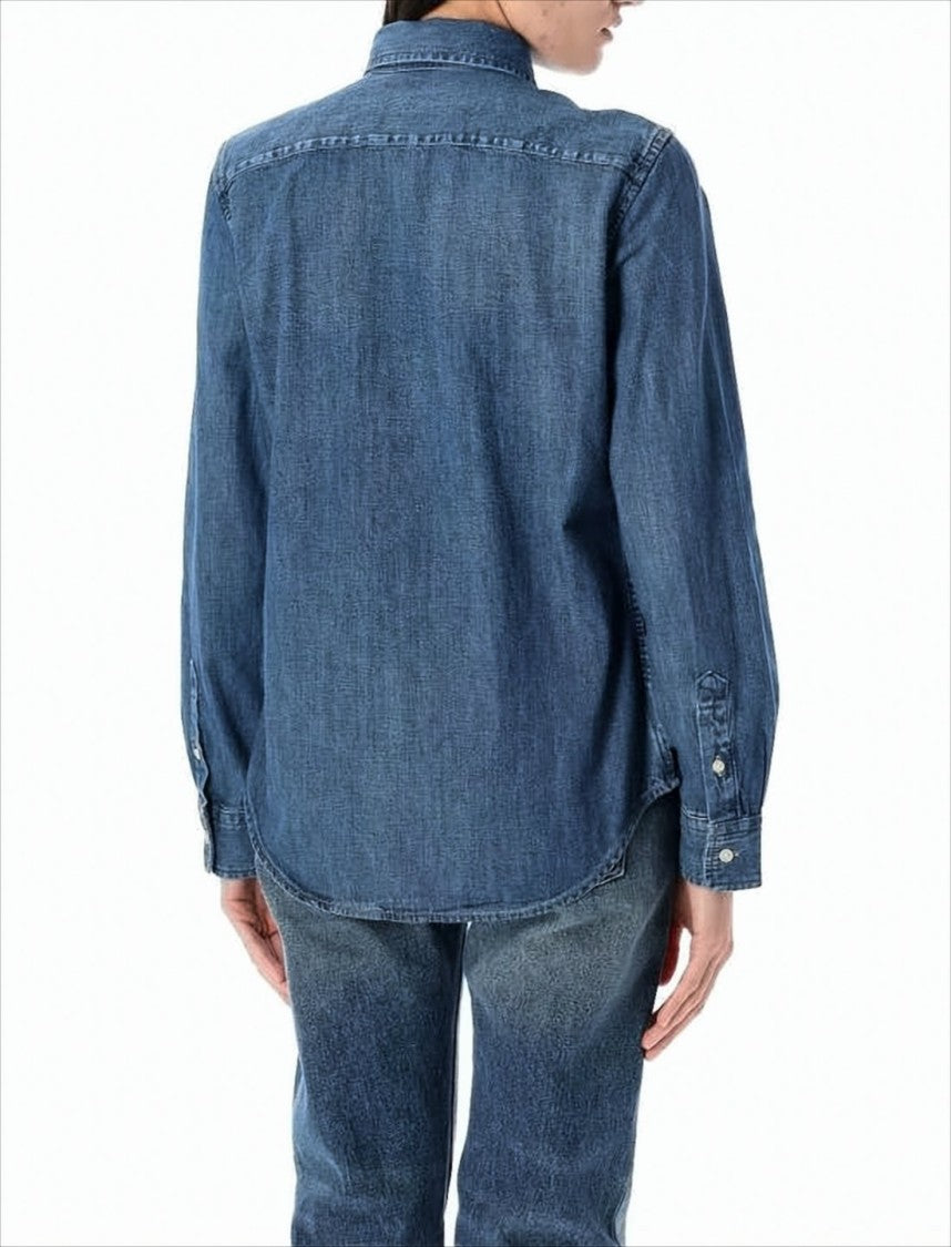 Classic Denim Blouse with Button-Down Front