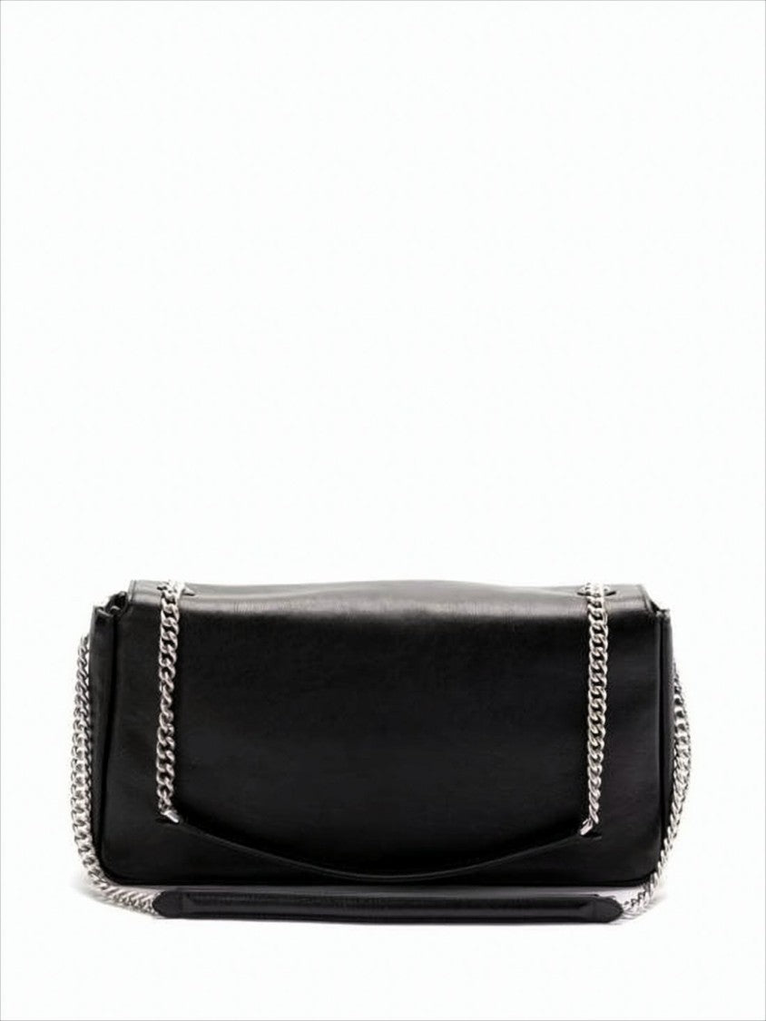 Rectangular Calf Leather Shoulder Bag With Silver-Tone Hardware