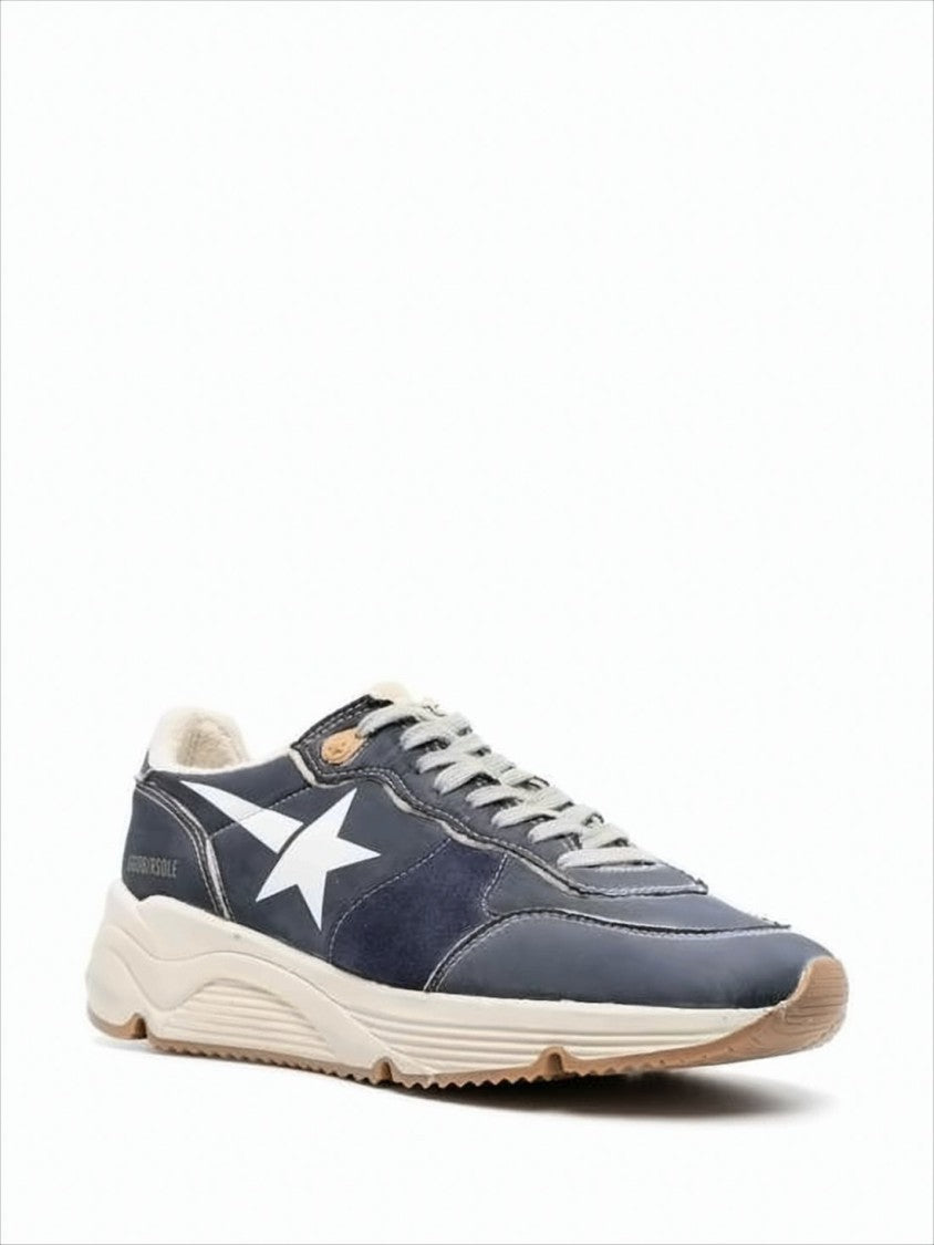Low-Top Navy Nylon Sneakers with Suede Overlays and Chunky Sole