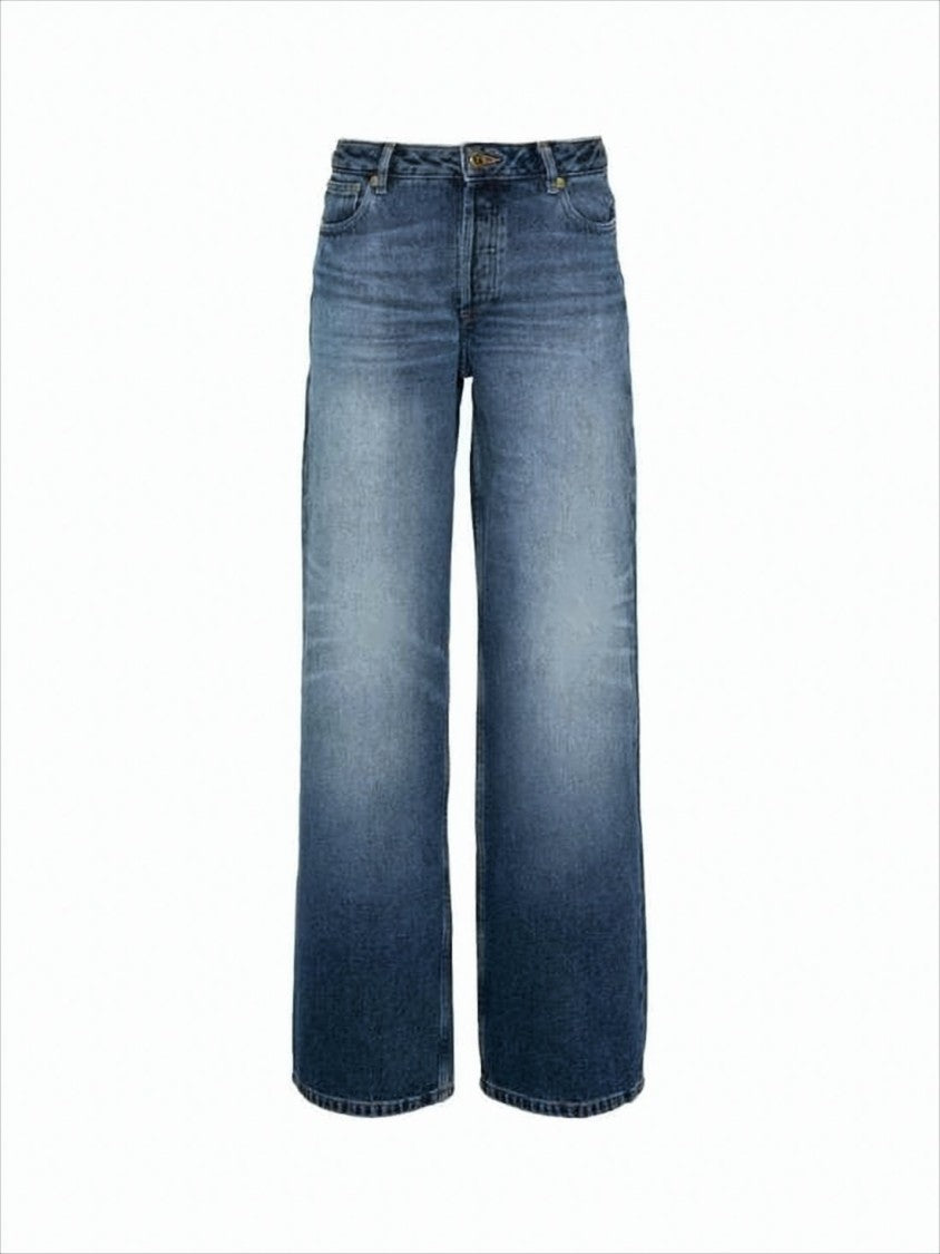 High-Waisted Medium-Wash Denim Pants