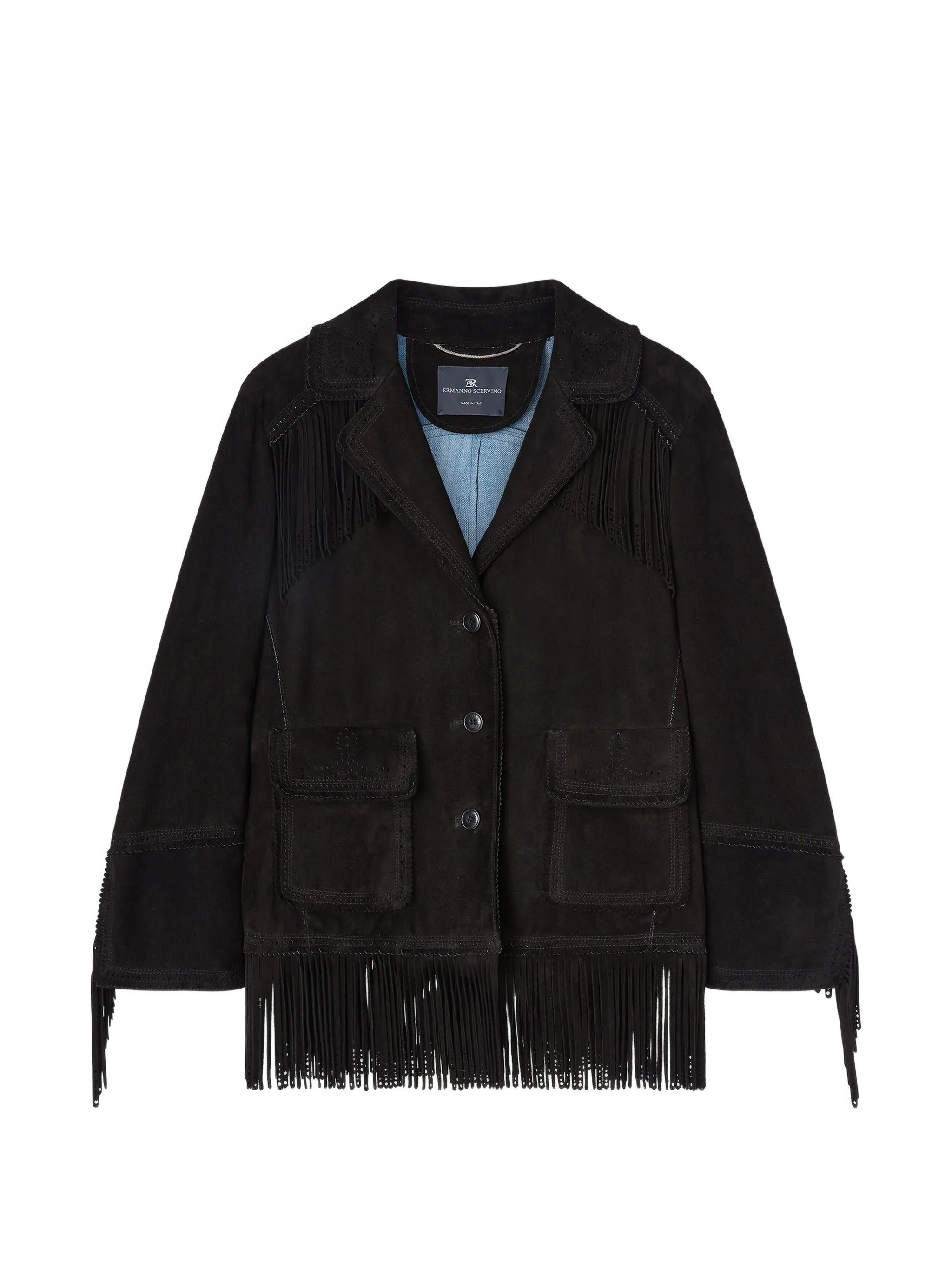 Single-Breasted Brown Suede Fringe Jacket